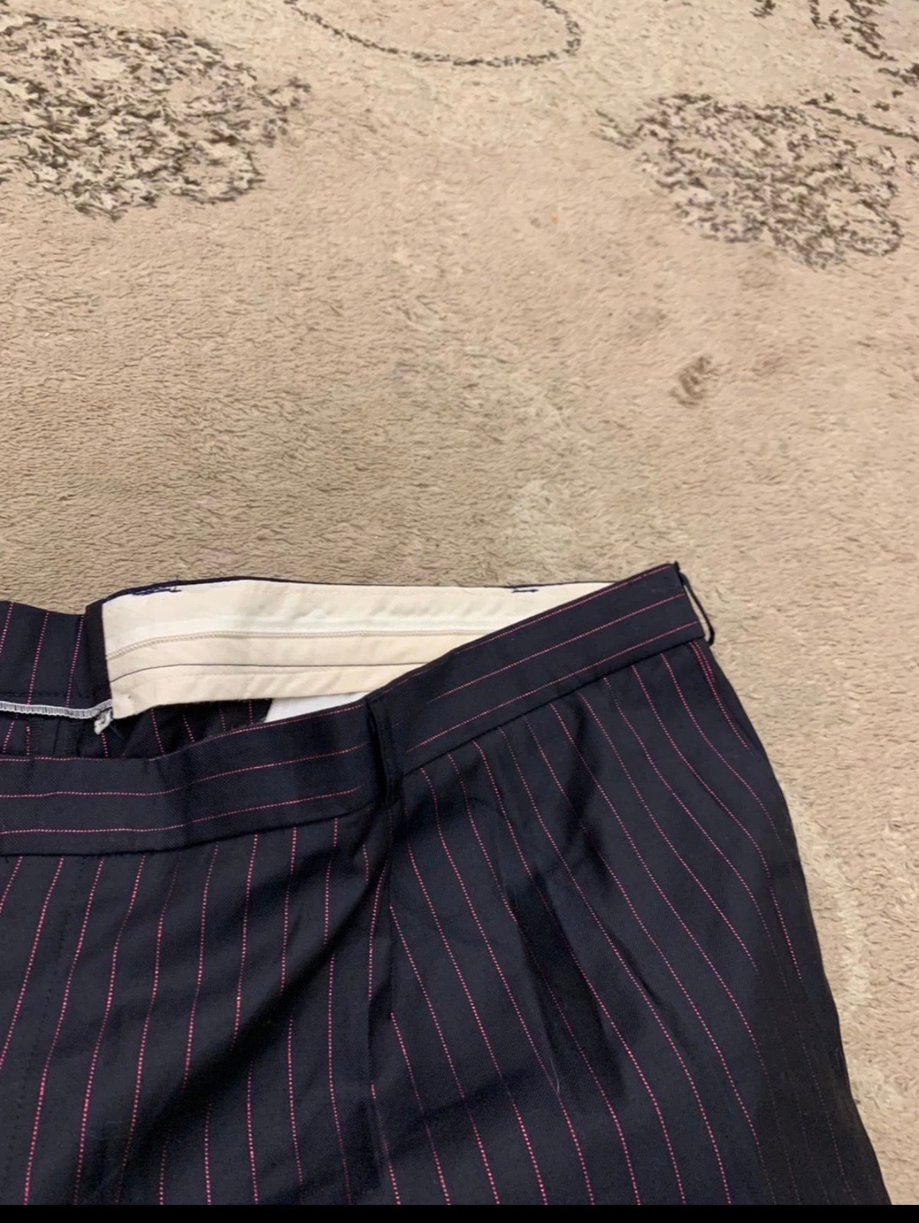 Vintage Dolzer classic superfine pure wool navy striped suit 46R 46S XL