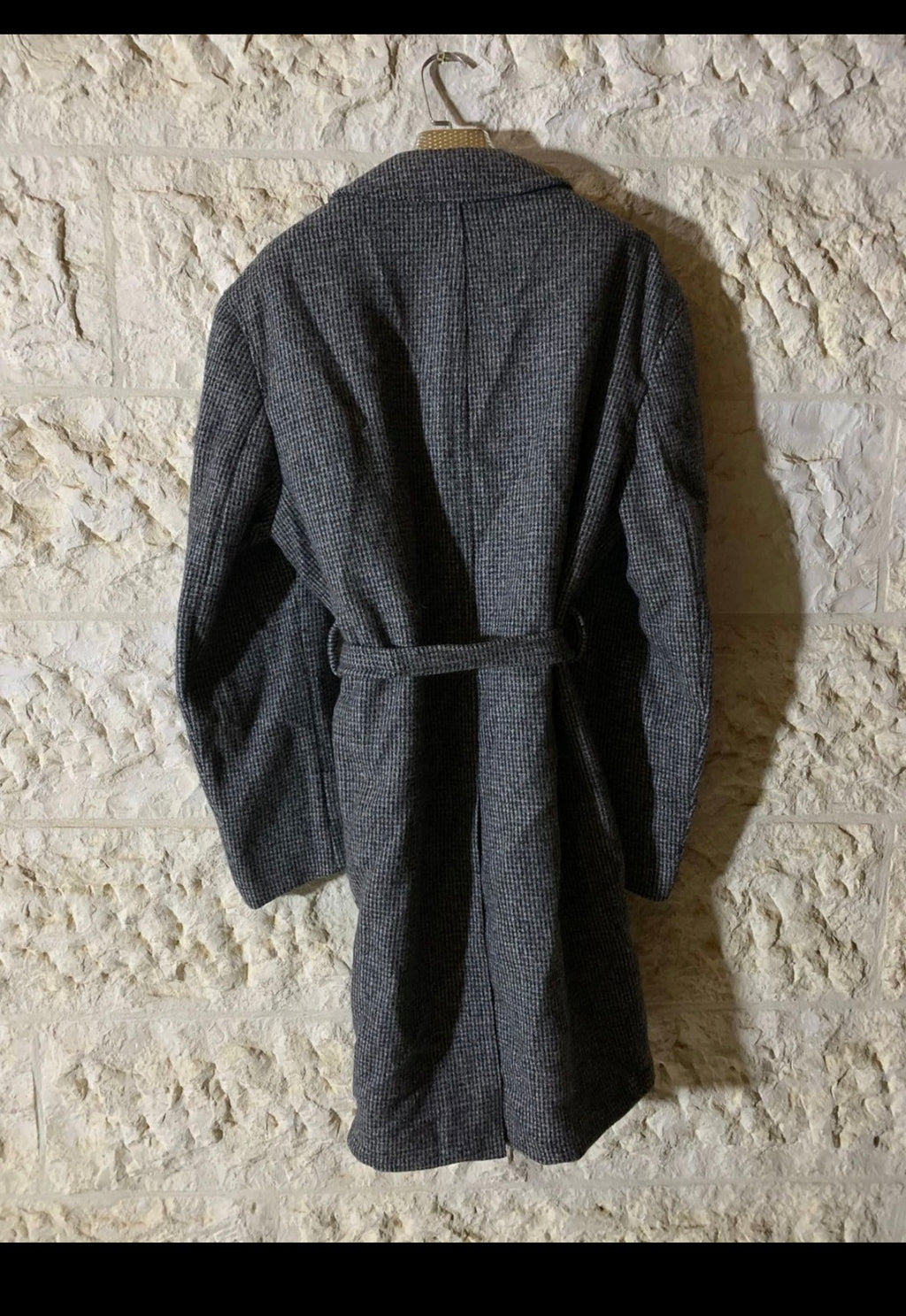Vintage Lord pure wool handwoven tweed belted charcoal over coat 48R 48L XL