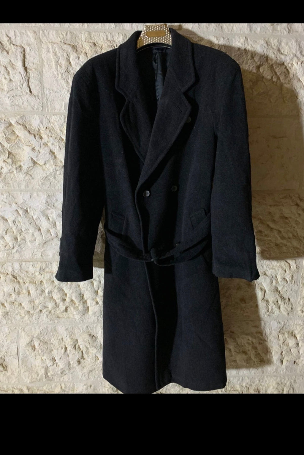 Vintage wool cashmere blend charcoal double breasted belted over coat 46R 46L XL