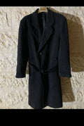 Vintage wool cashmere blend charcoal double breasted belted over coat 46R 46L XL
