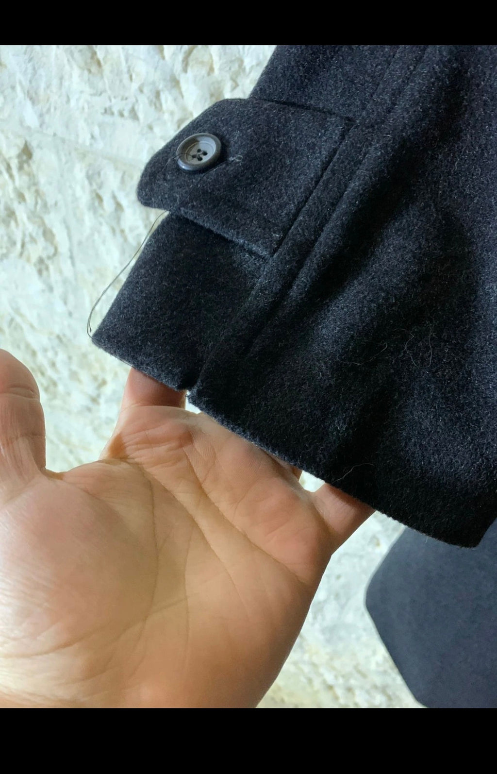 Vintage wool cashmere blend charcoal double breasted belted over coat 46R 46L XL