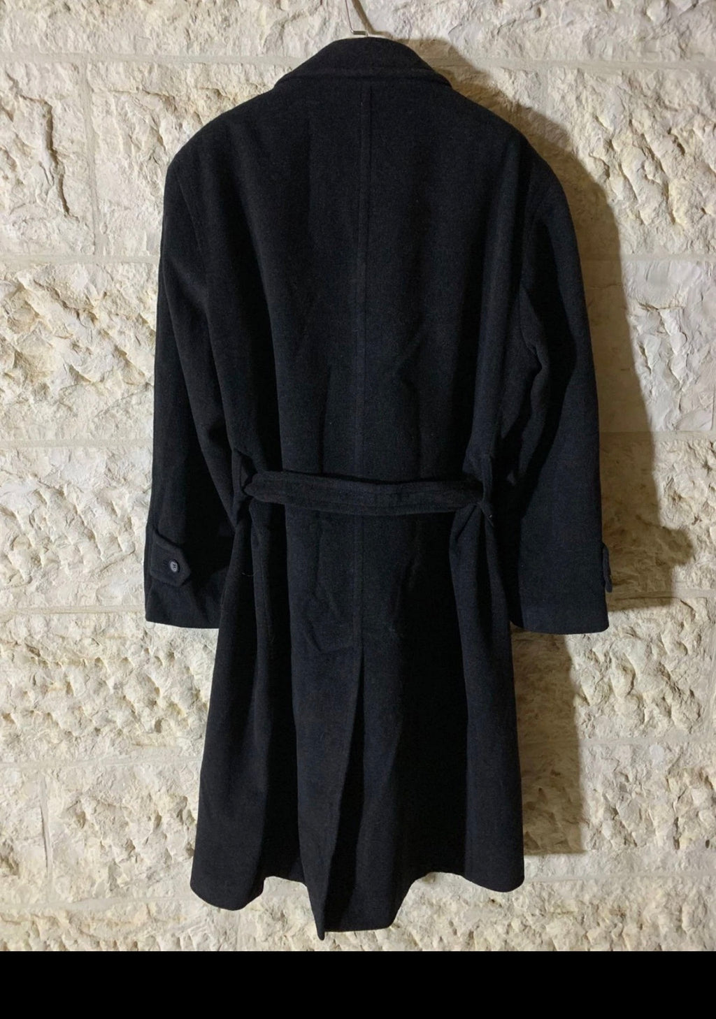 Vintage wool cashmere blend charcoal double breasted belted over coat 46R 46L XL