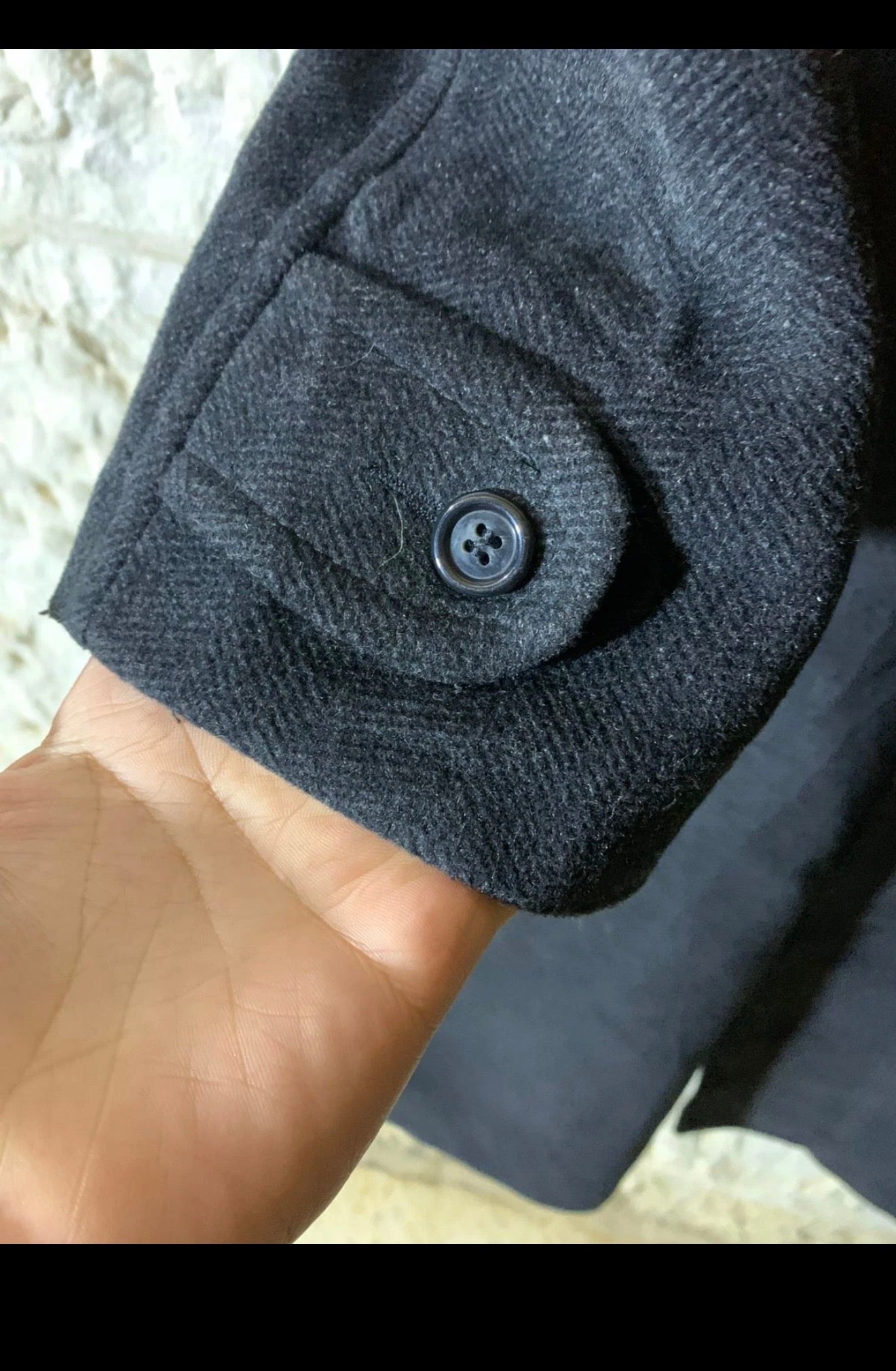 Vintage wool cashmere blend charcoal double breasted belted over coat 48R 48L XL