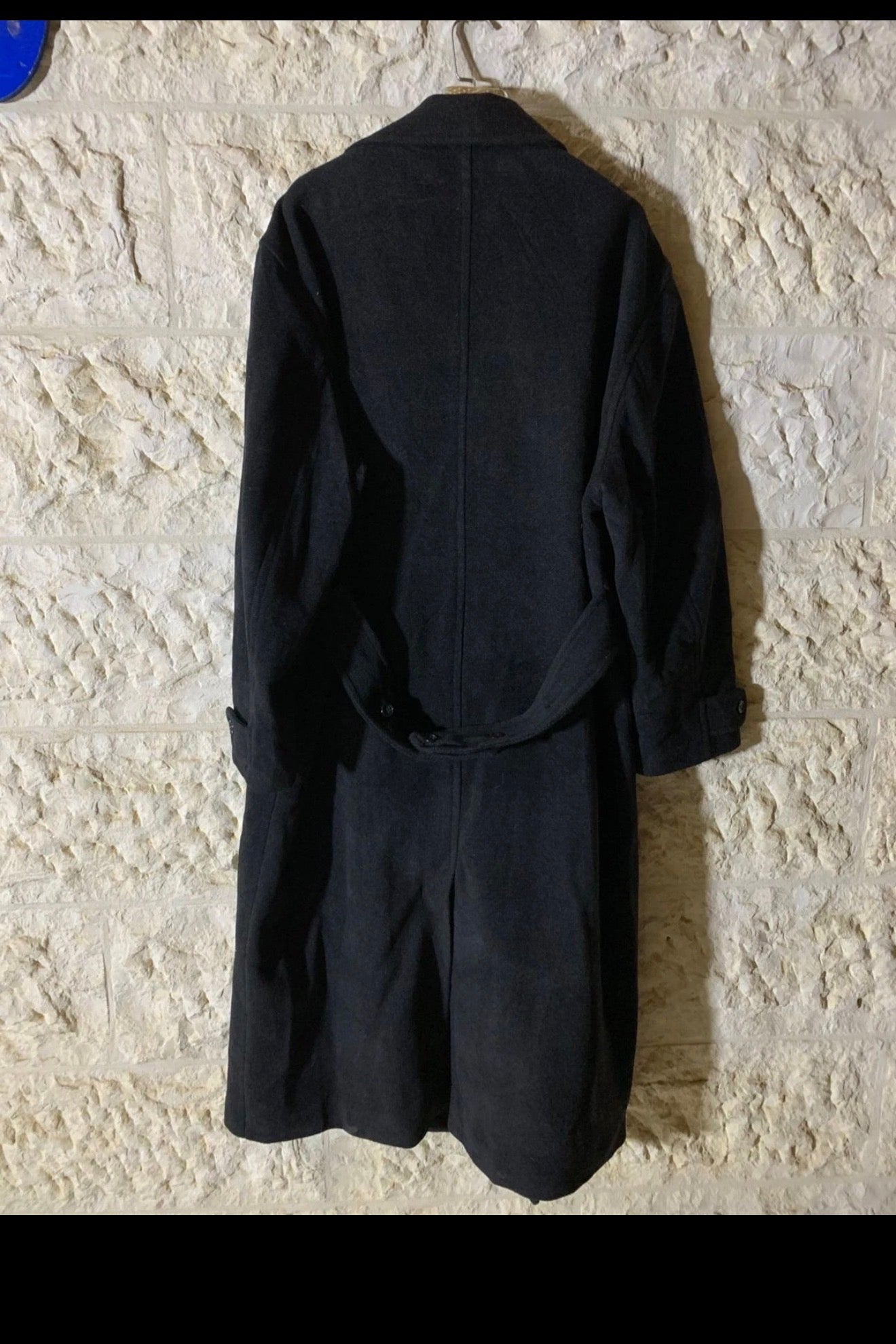 Vintage wool cashmere blend charcoal double breasted belted over coat 48R 48L XL