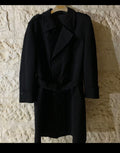 1970s Vintage wool blended classic belted black double breasted over coat 44R