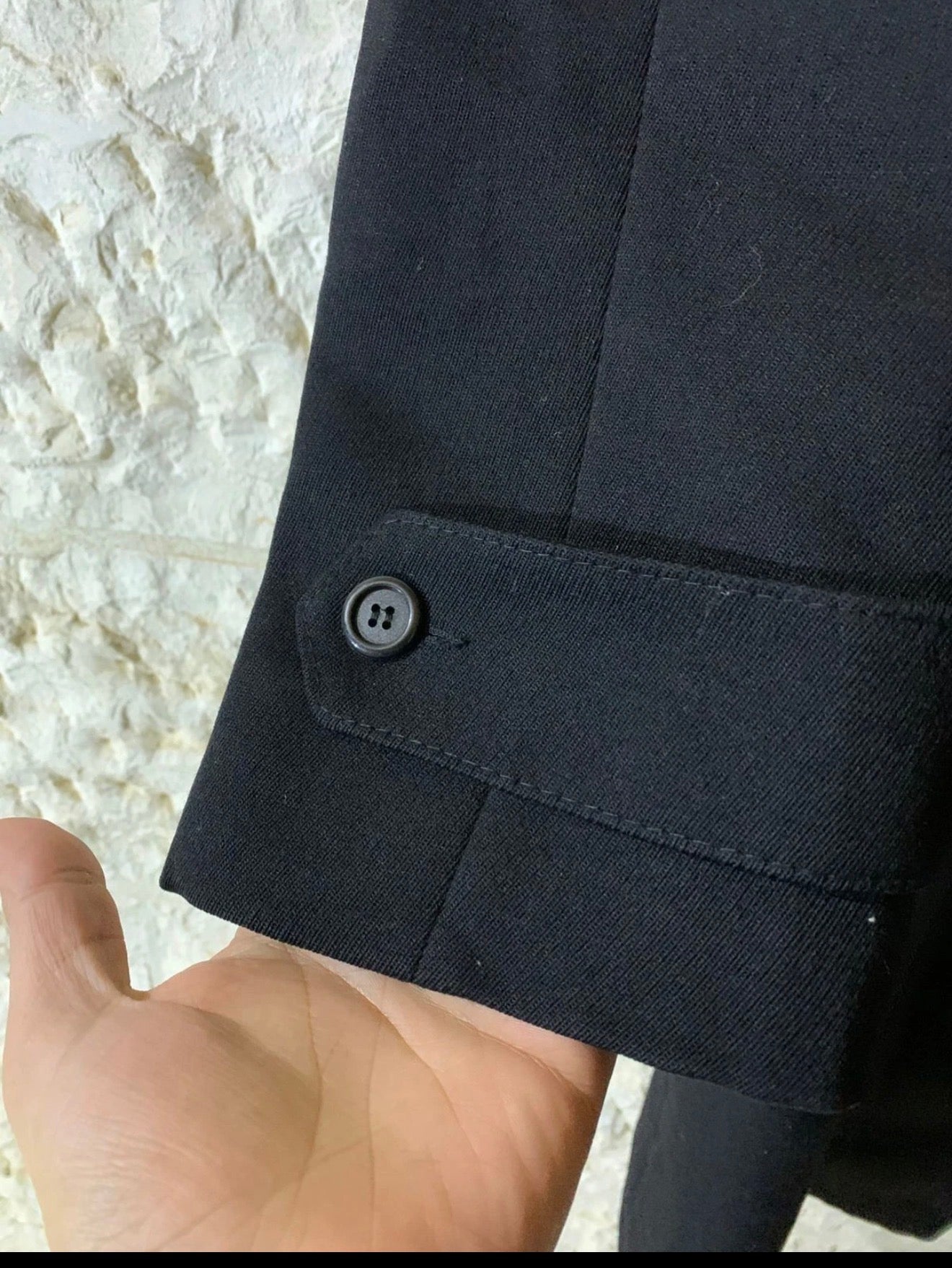 1970s Vintage wool blended classic belted black double breasted over coat 44R