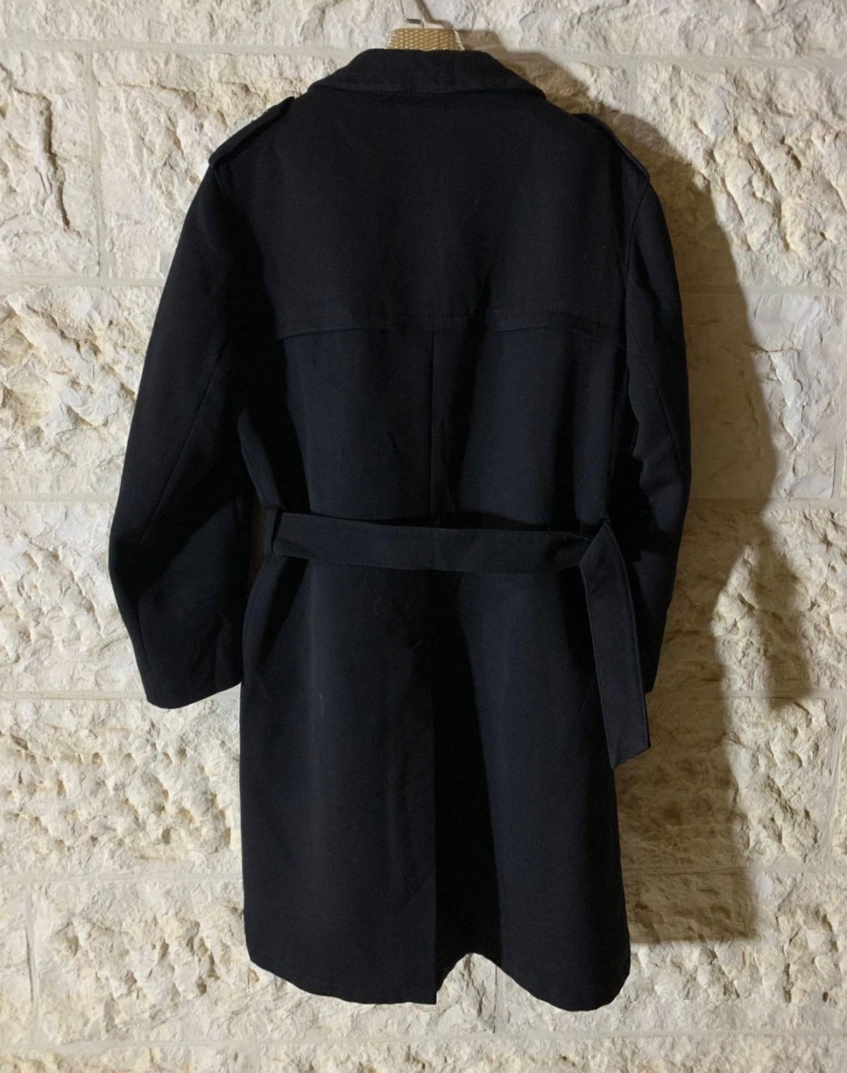 1970s Vintage wool blended classic belted black double breasted over coat 44R