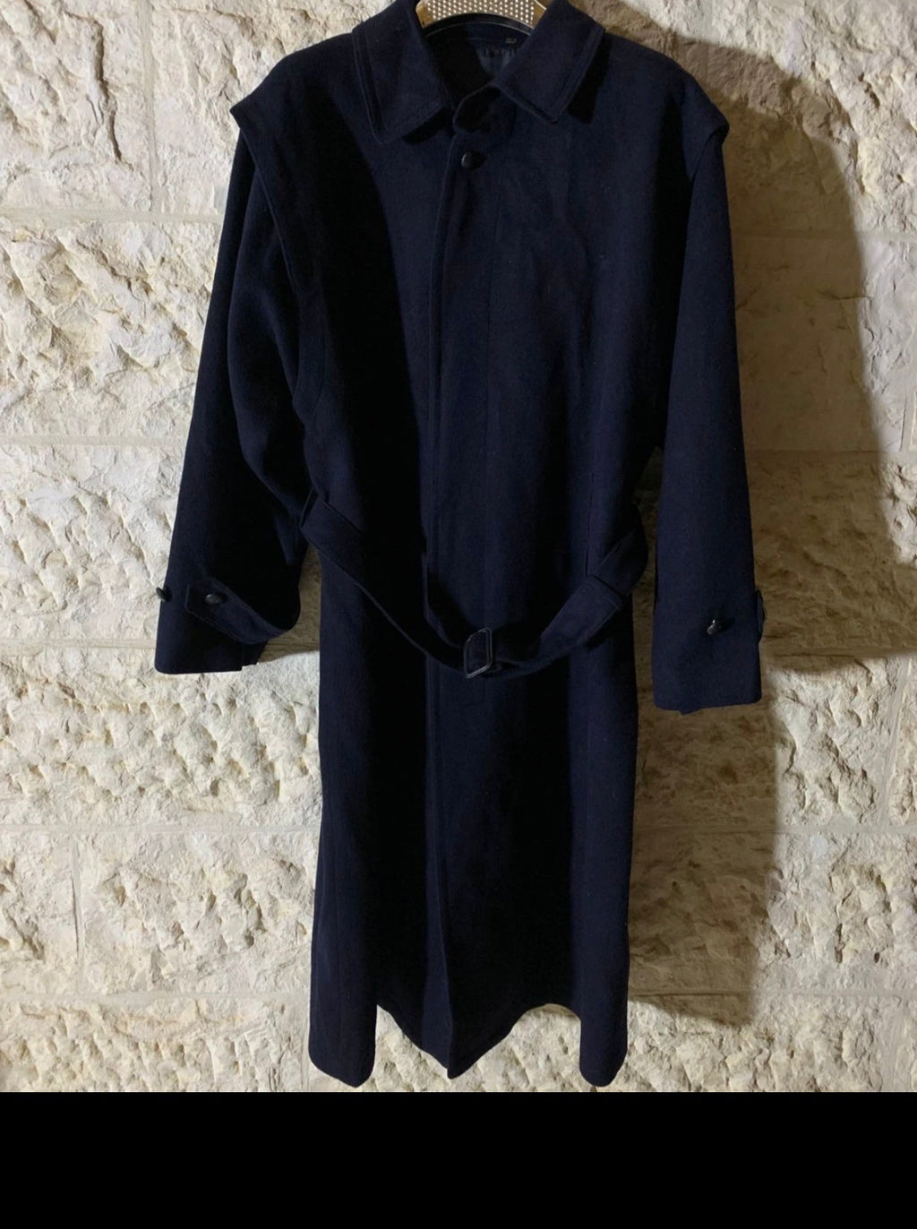 Vintage Lodenfrey pure woollen wool belted navy Loden over coat 52R 2XL