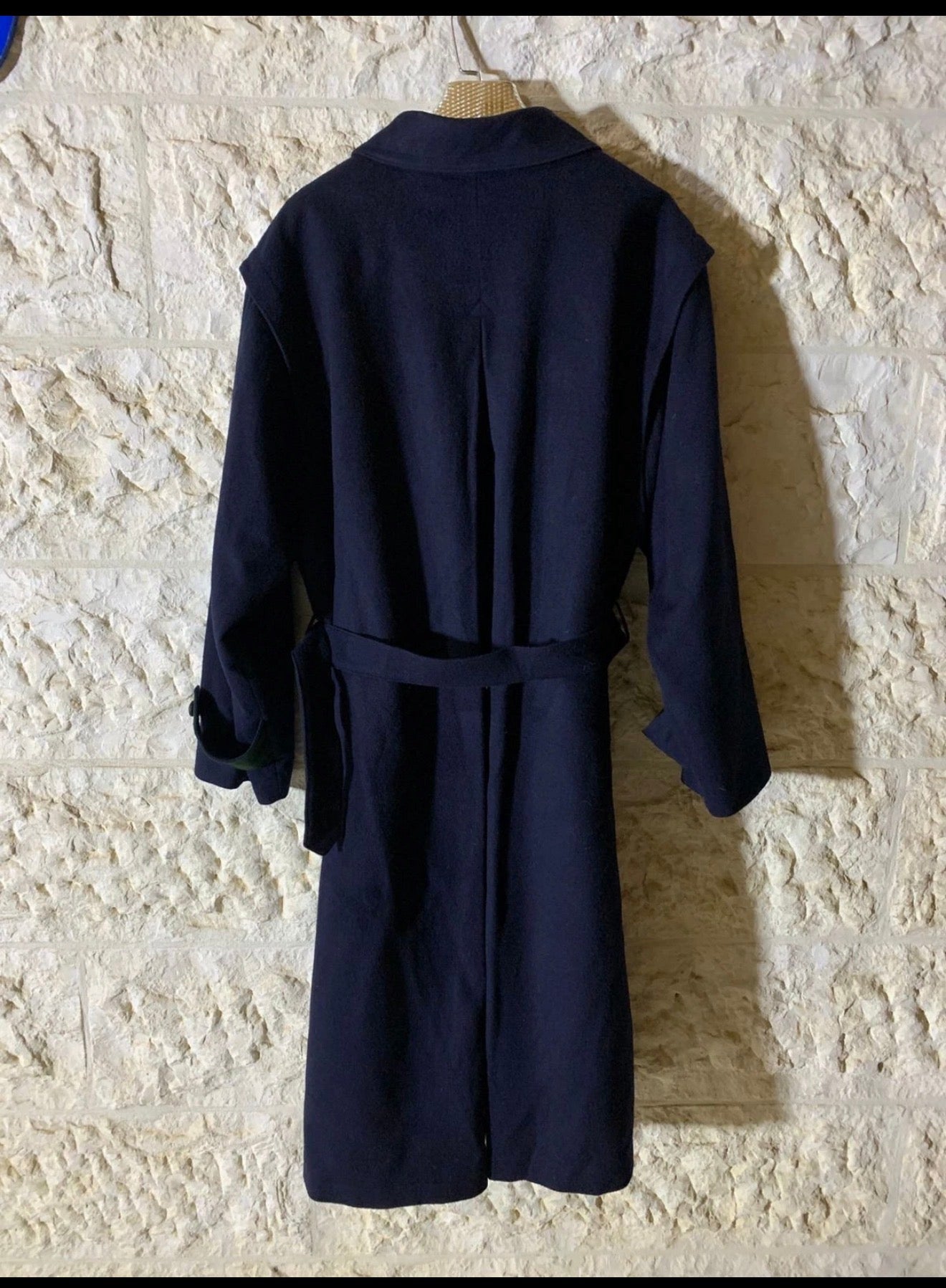 Vintage Lodenfrey pure woollen wool belted navy Loden over coat 52R 2XL