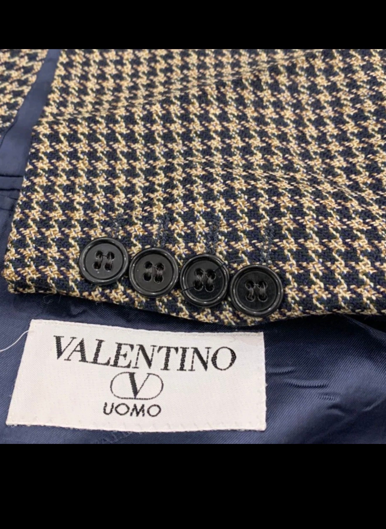 Vintage Valentino Uomo pure wool houndstooth classic jacket blazer 42R