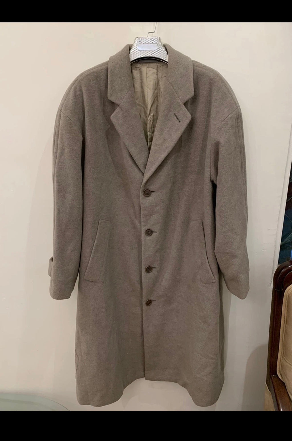 Vintage Hugo Boss classic pure Wool beige long over coat 50R 2XL