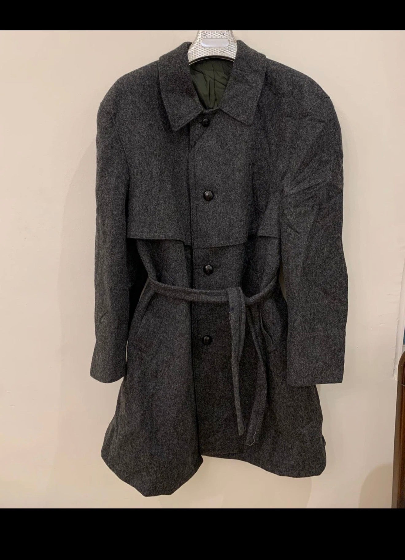 Vintage Lodenfrey pure woollen wool belted charcoal Loden over coat 46R XL