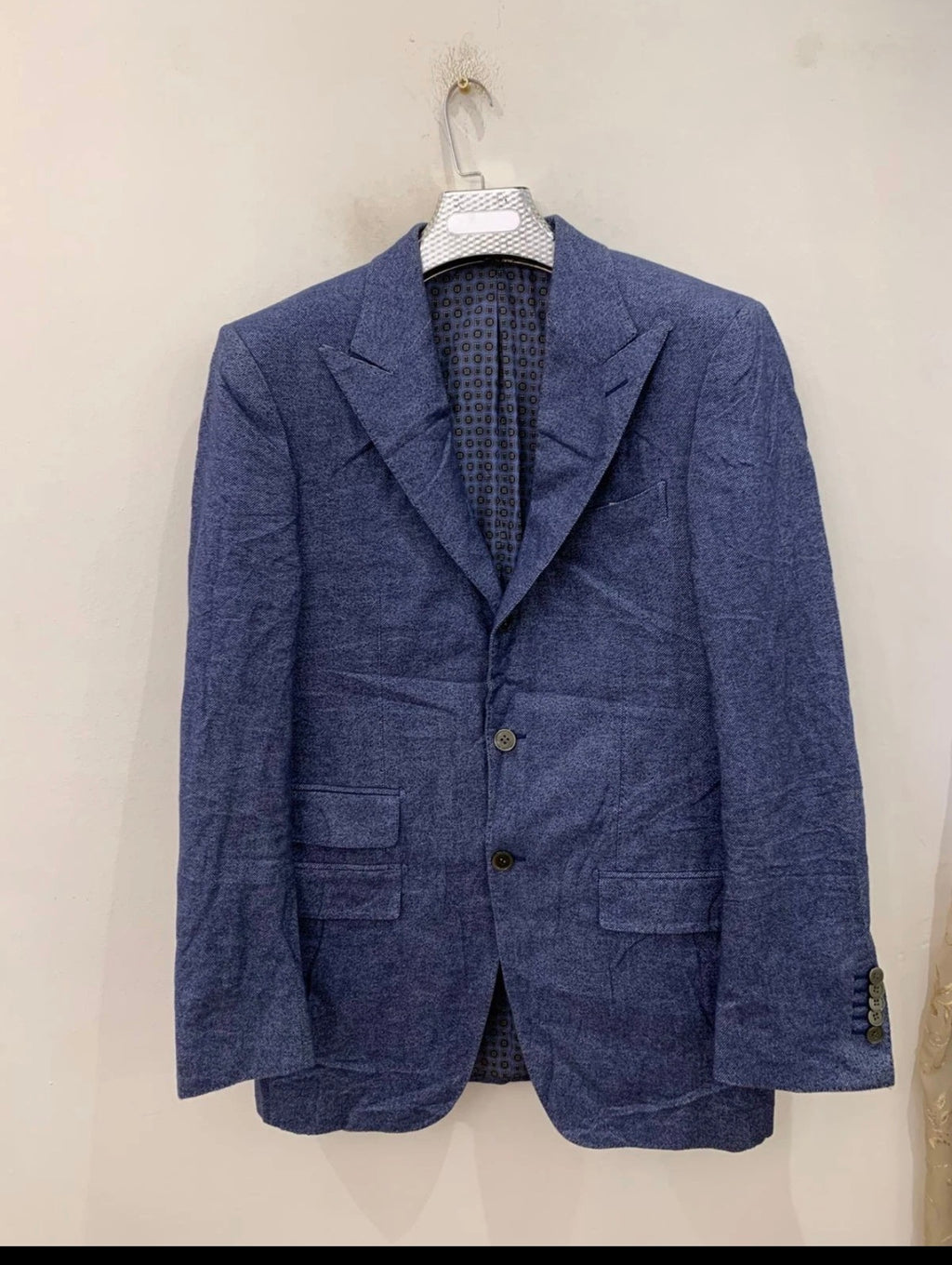 Suitsupply Peak Lapel 100% pure cotton classic blue suit jacket blazer 38L 40L