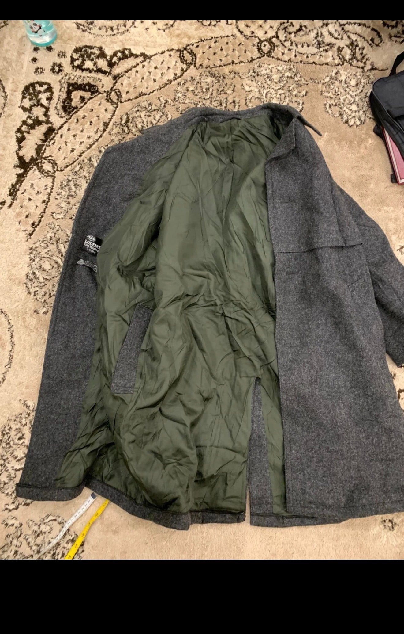 Vintage Lodenfrey pure woollen wool belted charcoal Loden over coat 46R XL