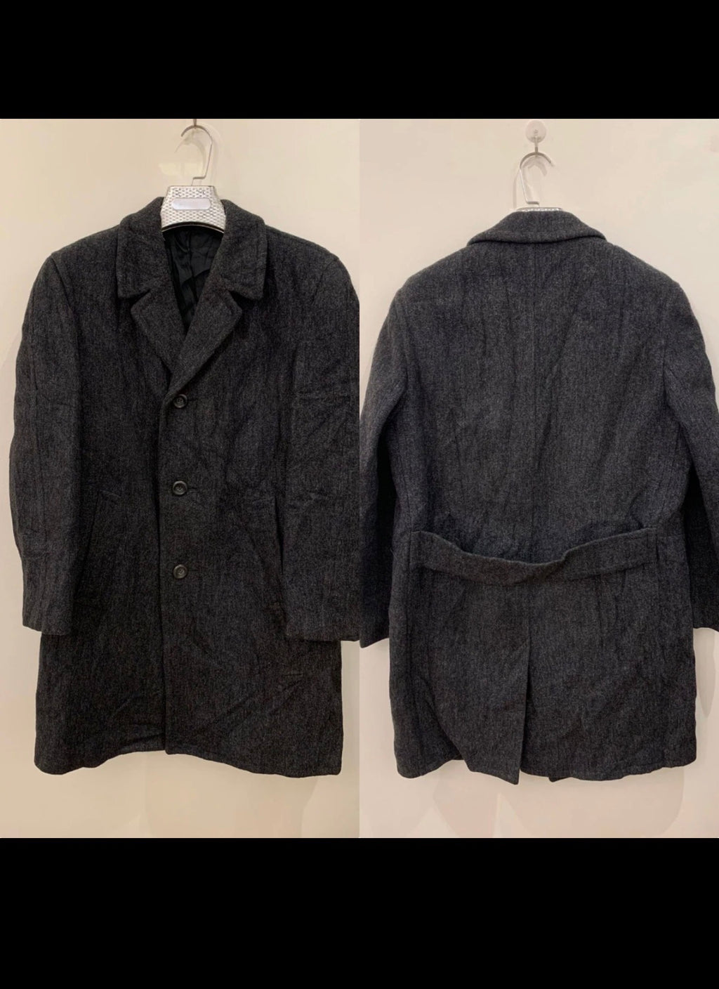 1970s Vintage classic Pure woollen Wool belted charcoal over coat 40R