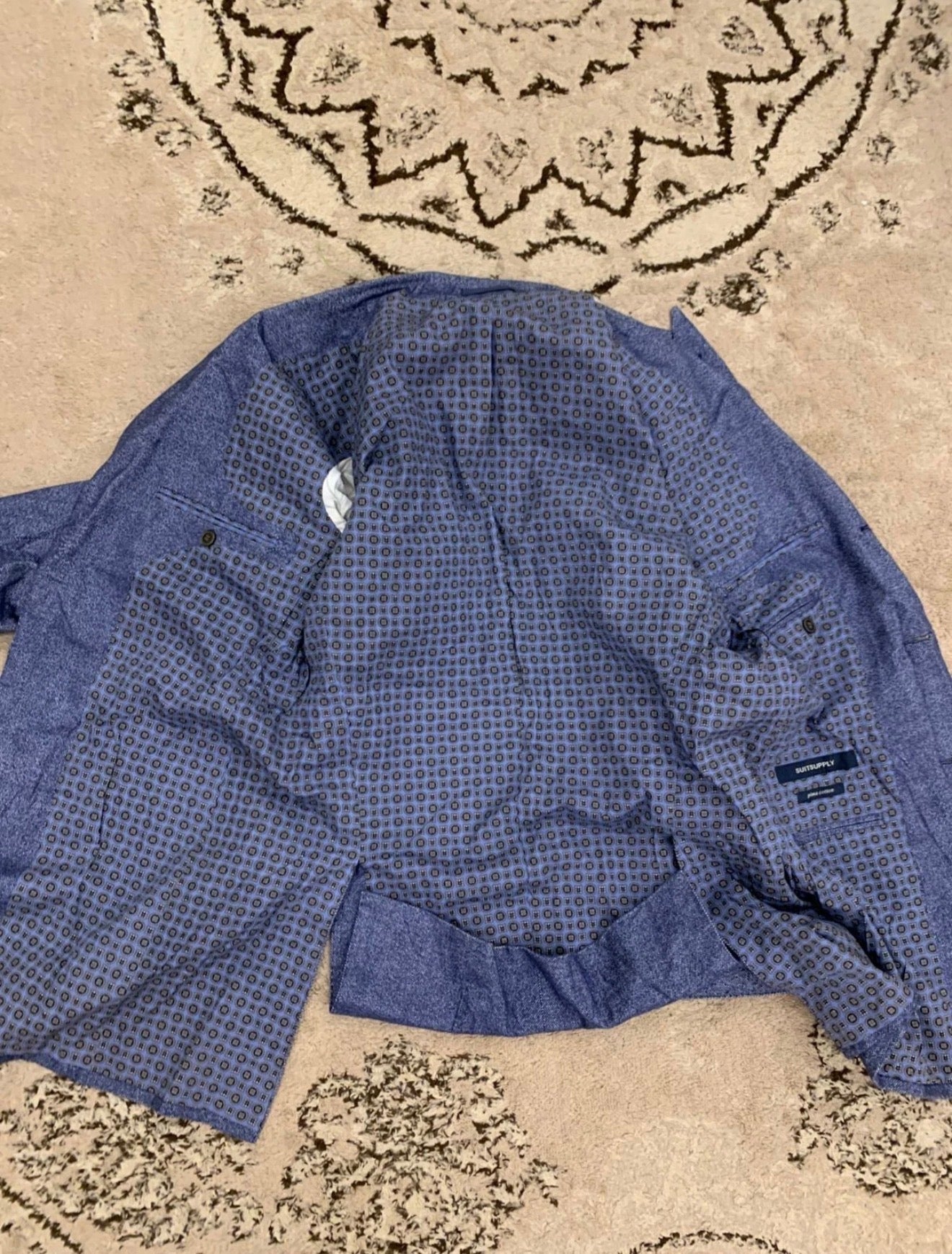 Suitsupply Peak Lapel 100% pure cotton classic blue suit jacket blazer 38L 40L