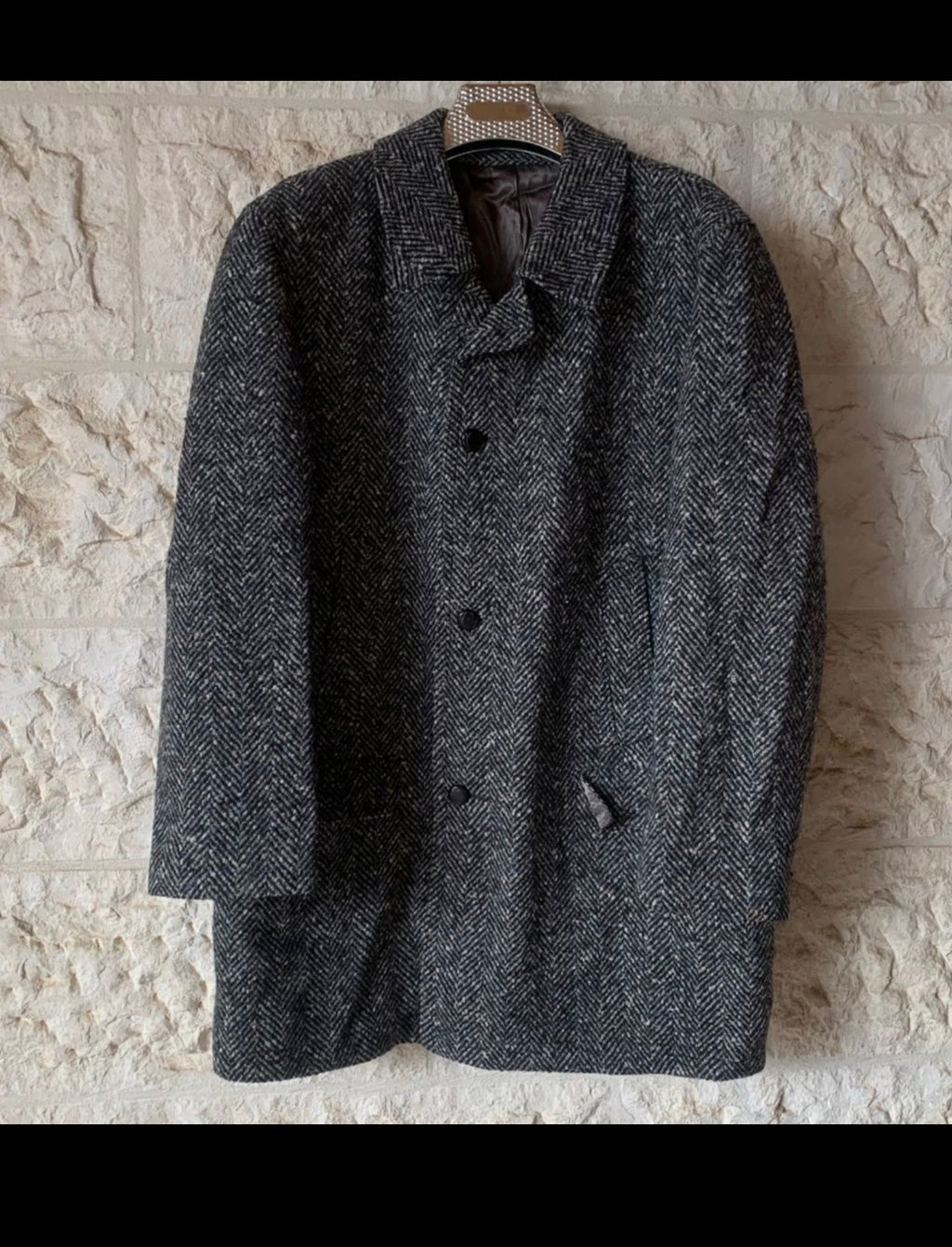 1970s Vintage Westbury pure wool tweed classic herringbone over coat 46R XL