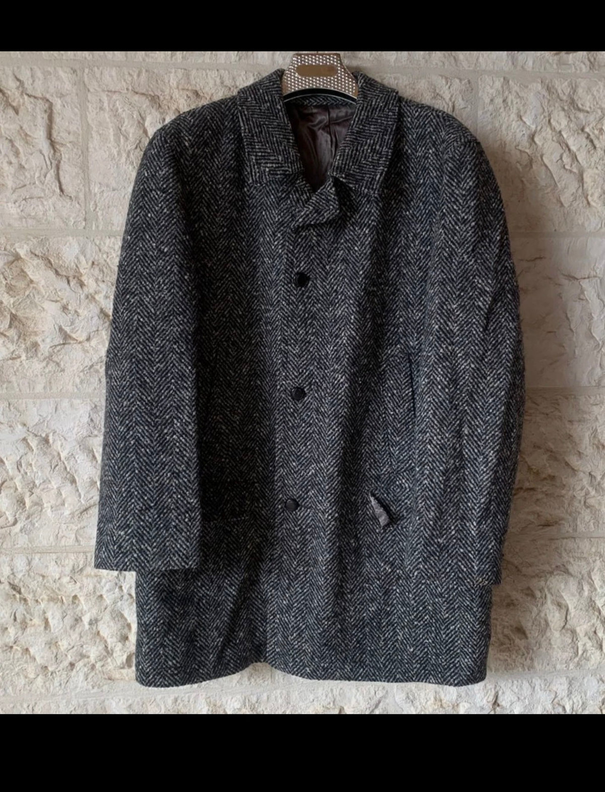 1970s Vintage Westbury pure wool tweed classic herringbone over coat 46R XL