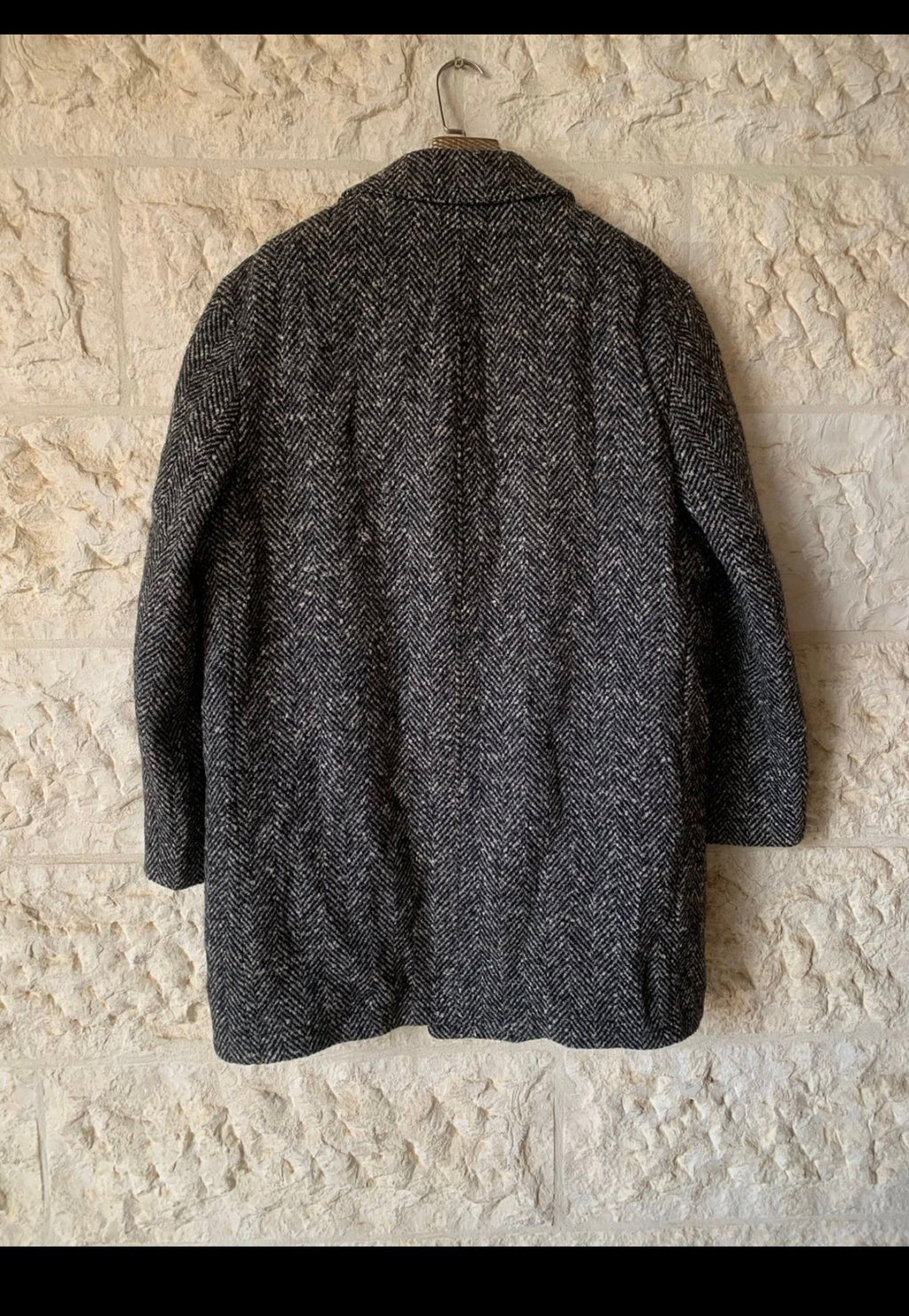 1970s Vintage Westbury pure wool tweed classic herringbone over coat 46R XL