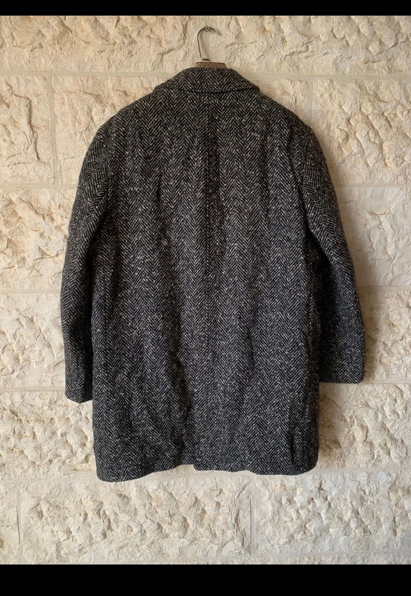 1970s Vintage Westbury pure wool tweed classic herringbone over coat 46R XL