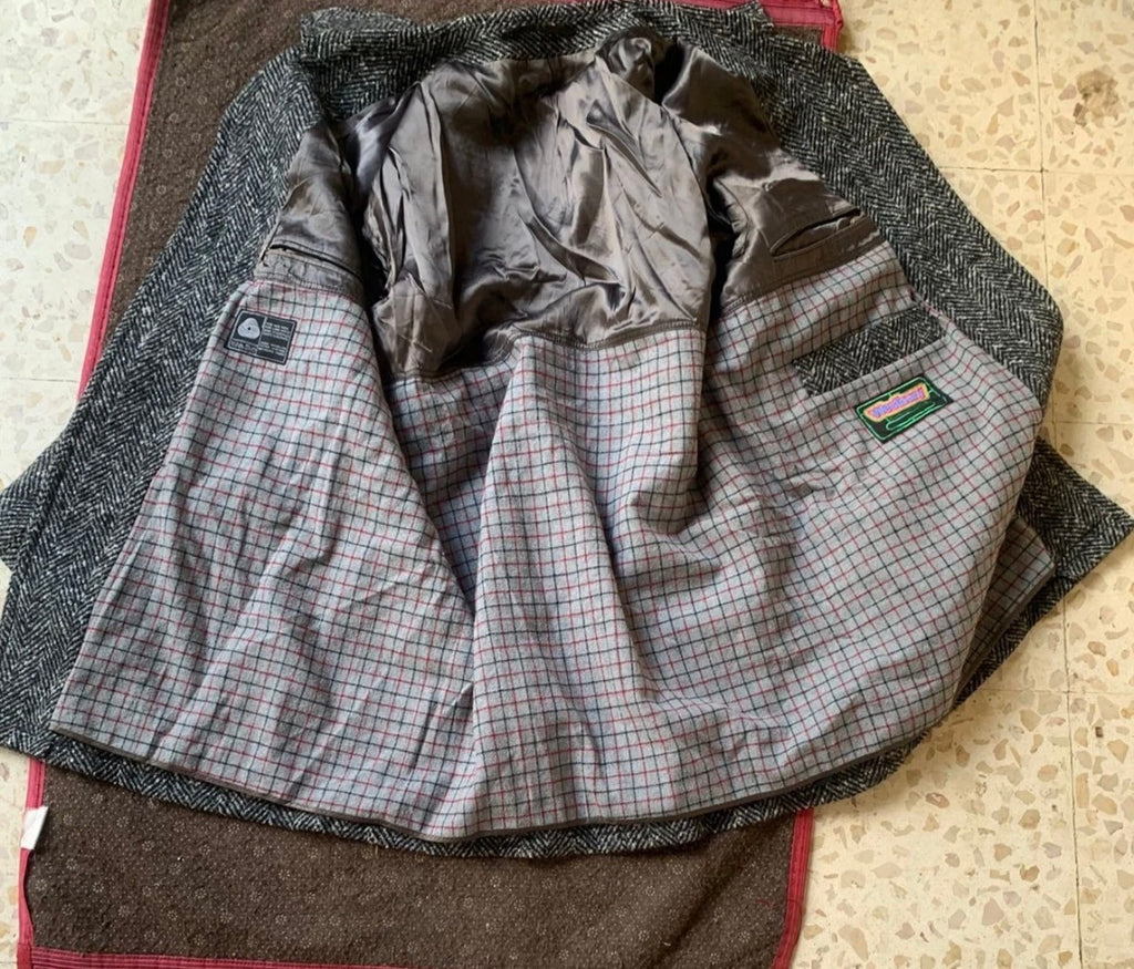 1970s Vintage Westbury pure wool tweed classic herringbone over coat 46R XL