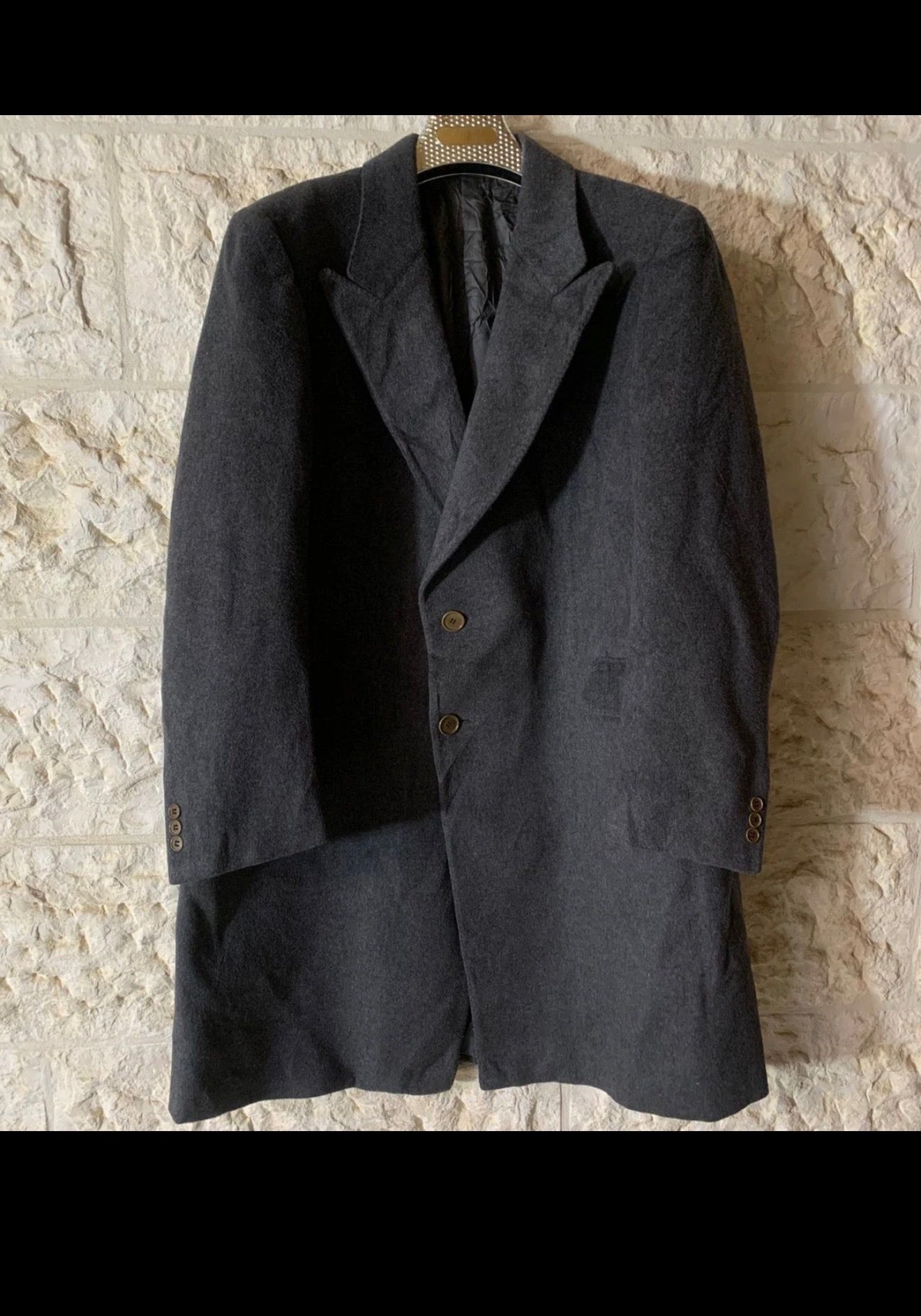 Vintage Wool Cashmere blend classic charcoal Peak Lapel over coat 42R