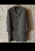 1970s vintage pure wool tweed camouflage classic gray over coat 44R 44S