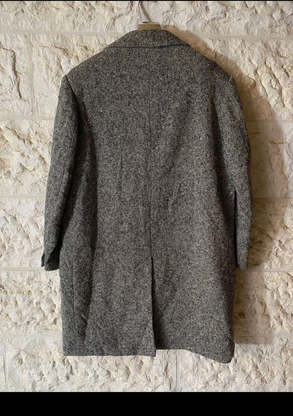 1970s vintage pure wool tweed camouflage classic gray over coat 44R 44S