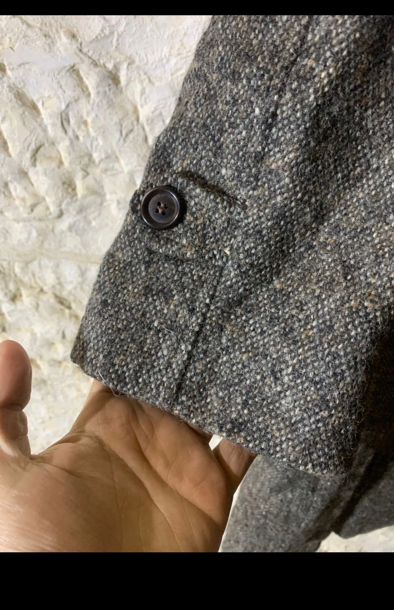 Vintage pure wool handwoven tweed camouflage charcoal classic over coat 40R 38R