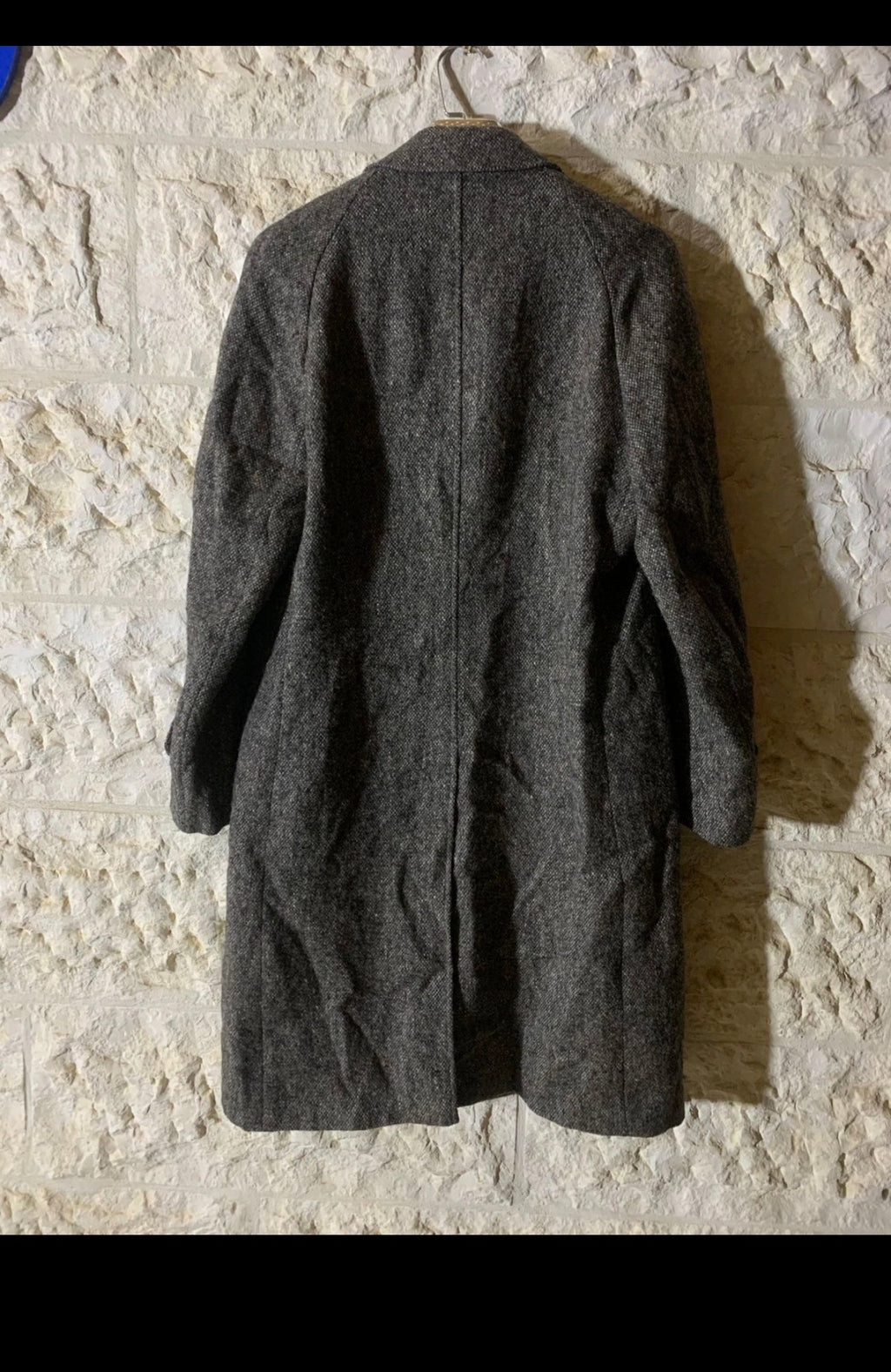 Vintage pure wool handwoven tweed camouflage charcoal classic over coat 40R 38R