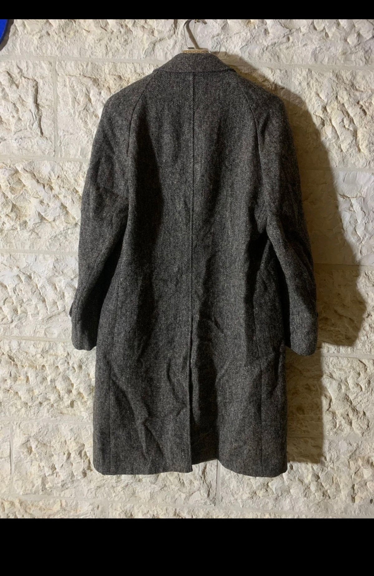 Vintage pure wool handwoven tweed camouflage charcoal classic over coat 40R 38R