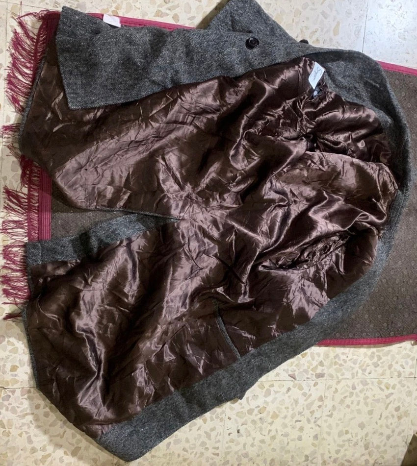 Vintage pure wool handwoven tweed camouflage charcoal classic over coat 40R 38R