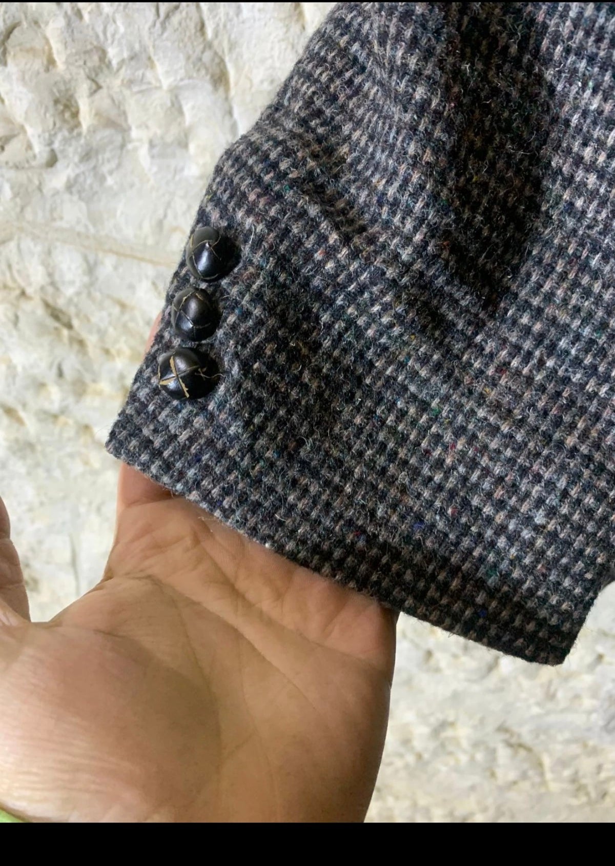 Vintage Harris Tweed pure wool handwoven charcoal hunting jacket blazer 44R 44L
