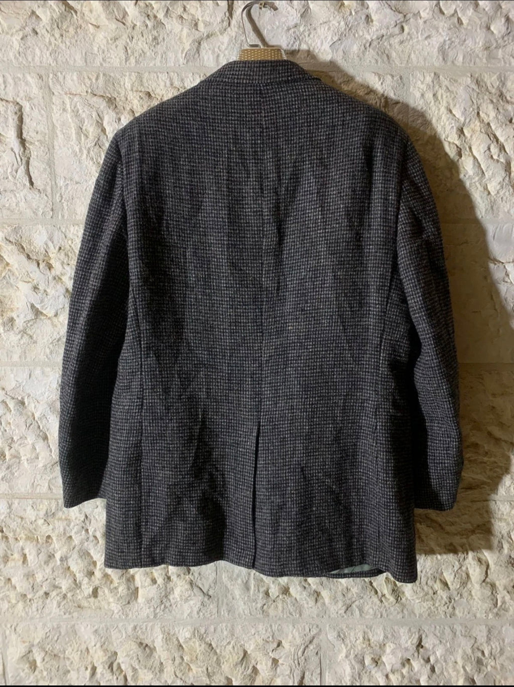 Vintage Harris Tweed pure wool handwoven charcoal hunting jacket blazer 44R 44L