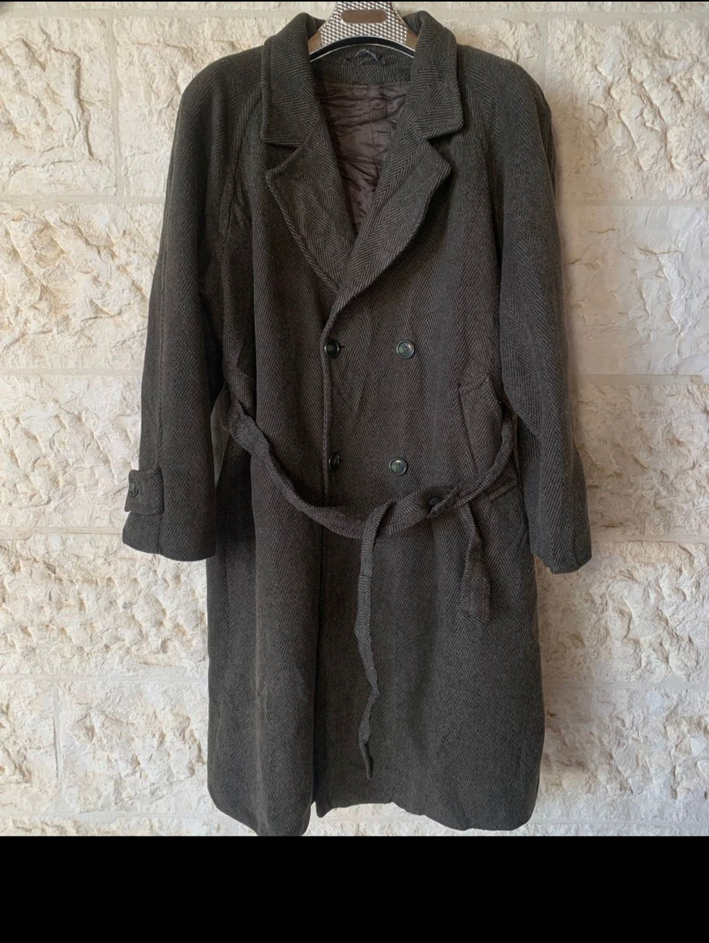 Vintage pure wool belted herringbone raglan double breasted over coat 48R XL