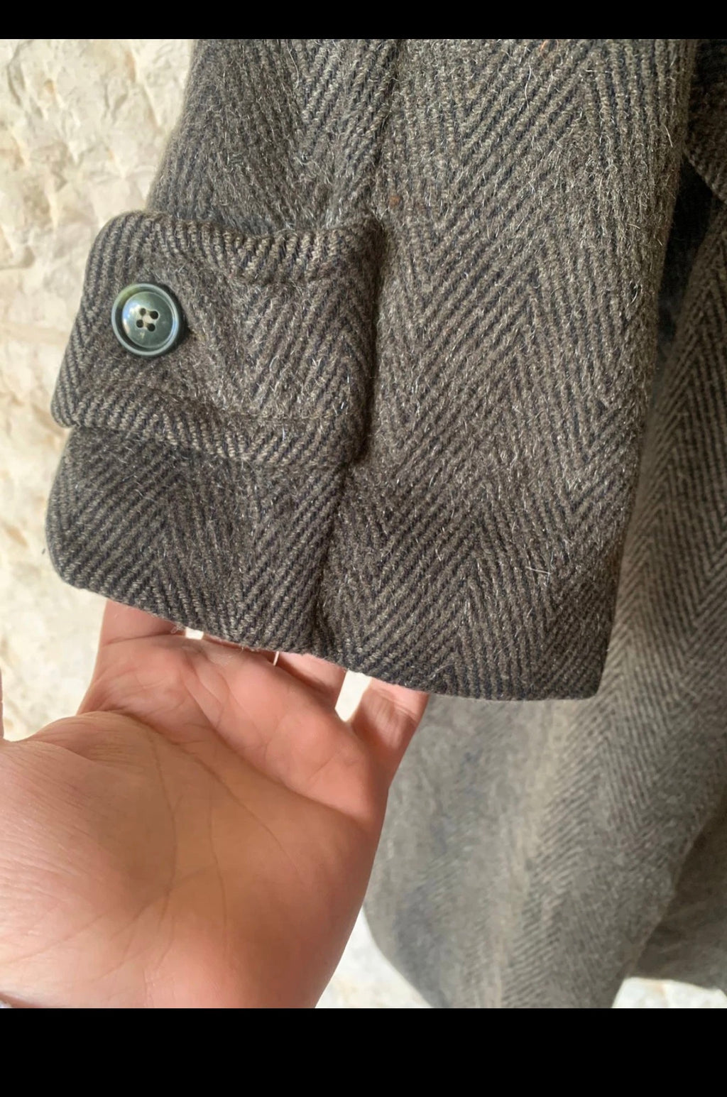 Vintage pure wool belted herringbone raglan double breasted over coat 48R XL