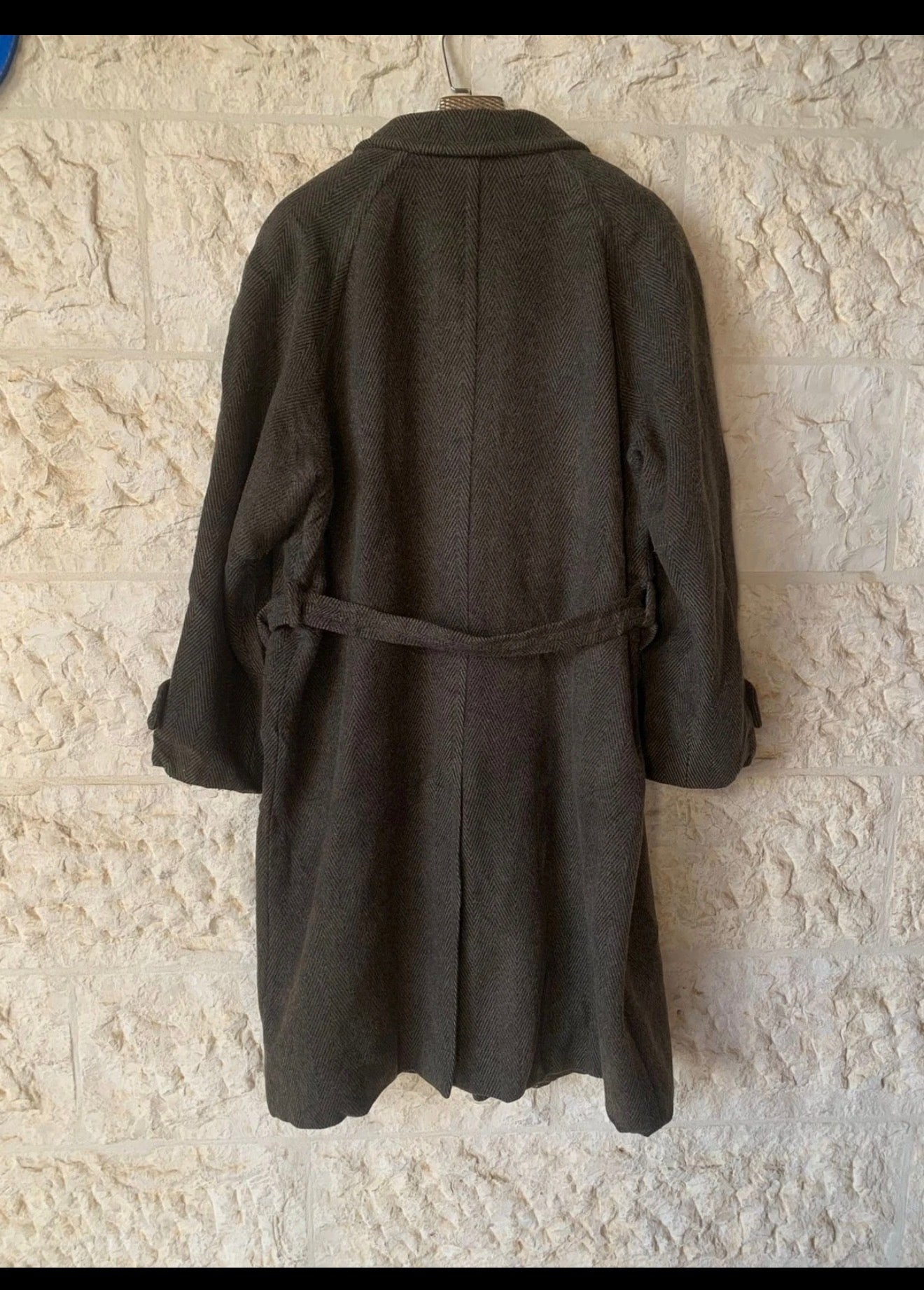 Vintage pure wool belted herringbone raglan double breasted over coat 48R XL