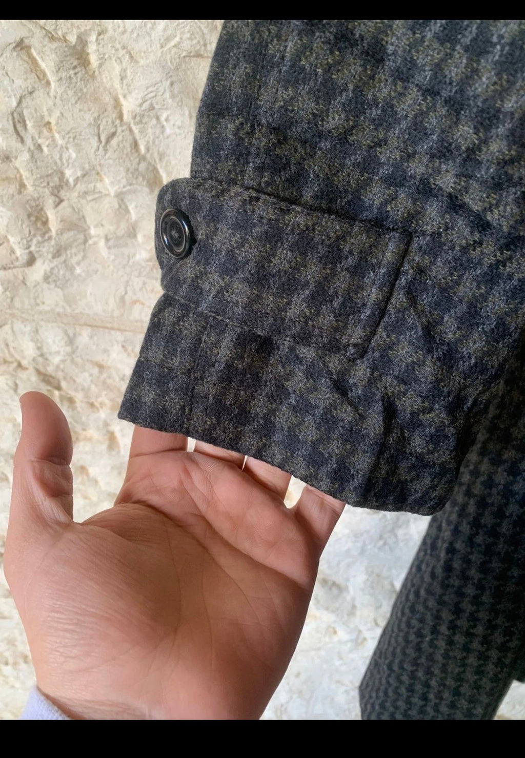 Vintage pure wool belted houndstooth classic raglan over coat 48R XL