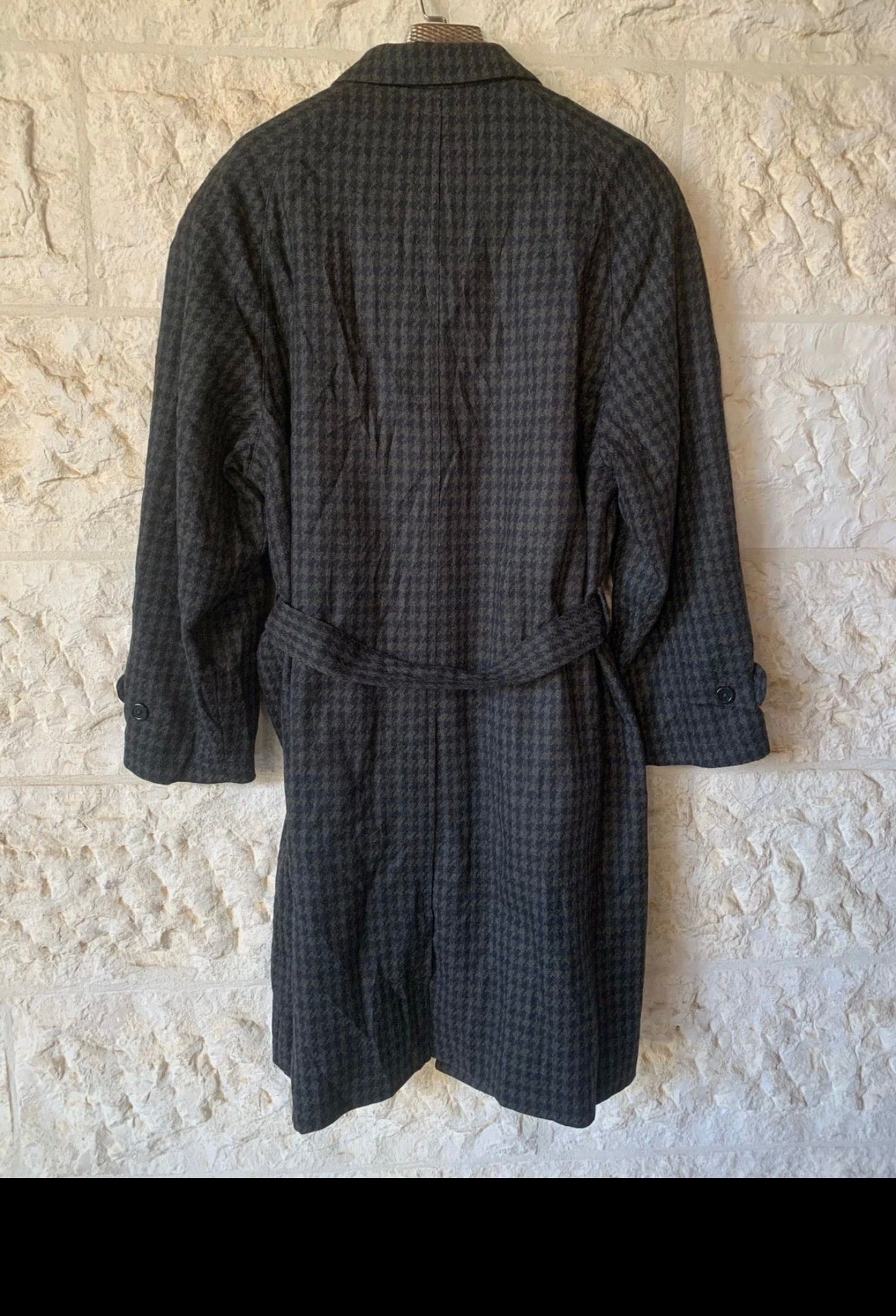 Vintage pure wool belted houndstooth classic raglan over coat 48R XL