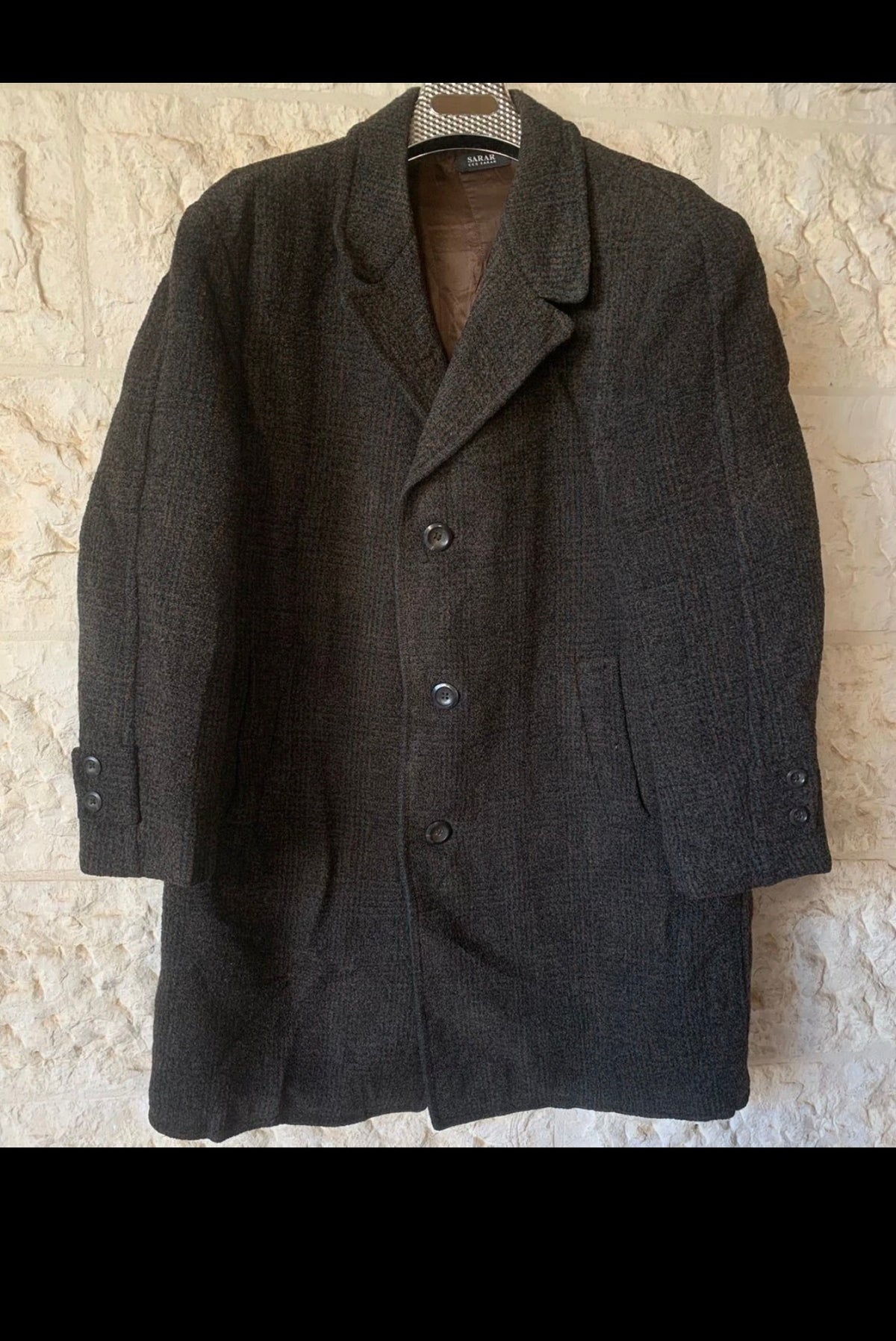 1970s Vintage wool camel hair classic glen check greenish over coat 46R XL
