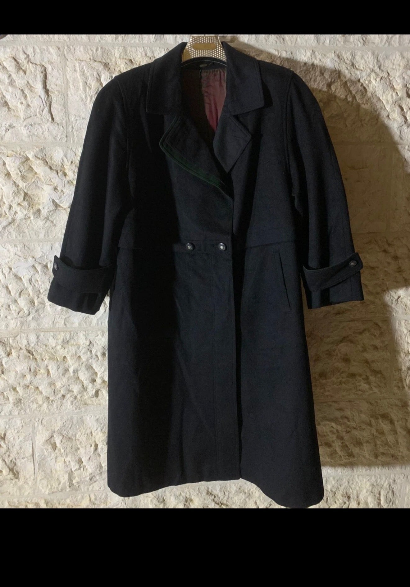 Vintage Loden Wool Alpaca classic double breasted charcoal over coat 48 XL 18