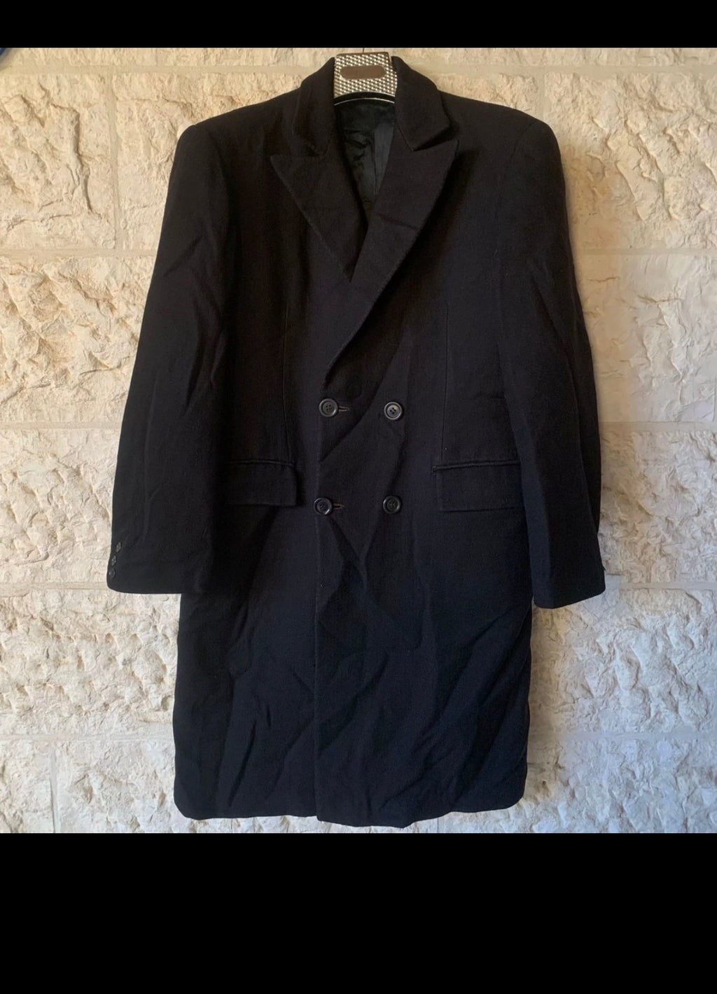 Vintage classic wool blend double breasted black gabardine over coat 44R