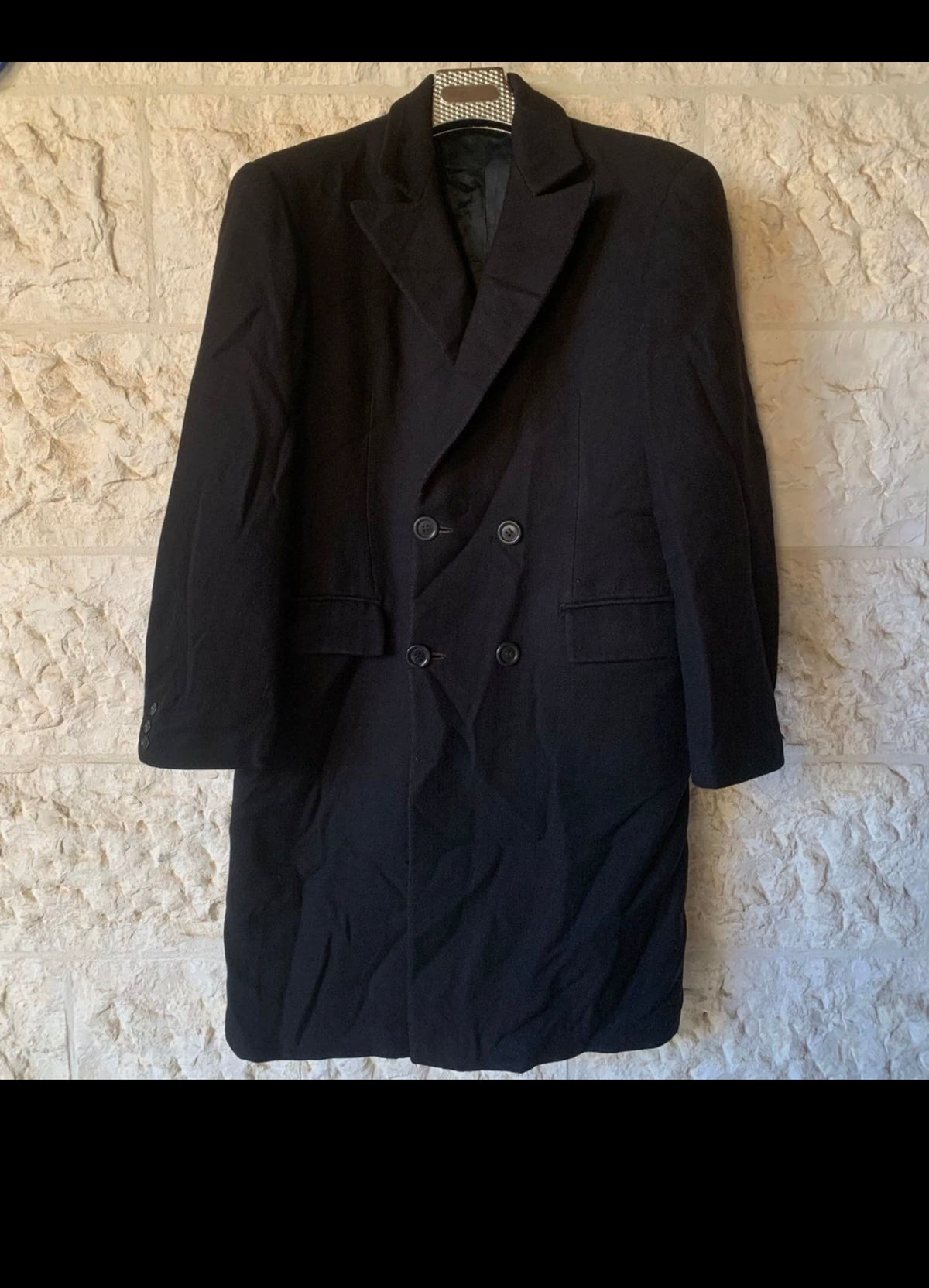 Vintage classic wool blend double breasted black gabardine over coat 44R