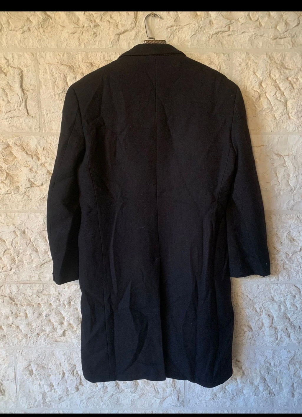 Vintage classic wool blend double breasted black gabardine over coat 44R