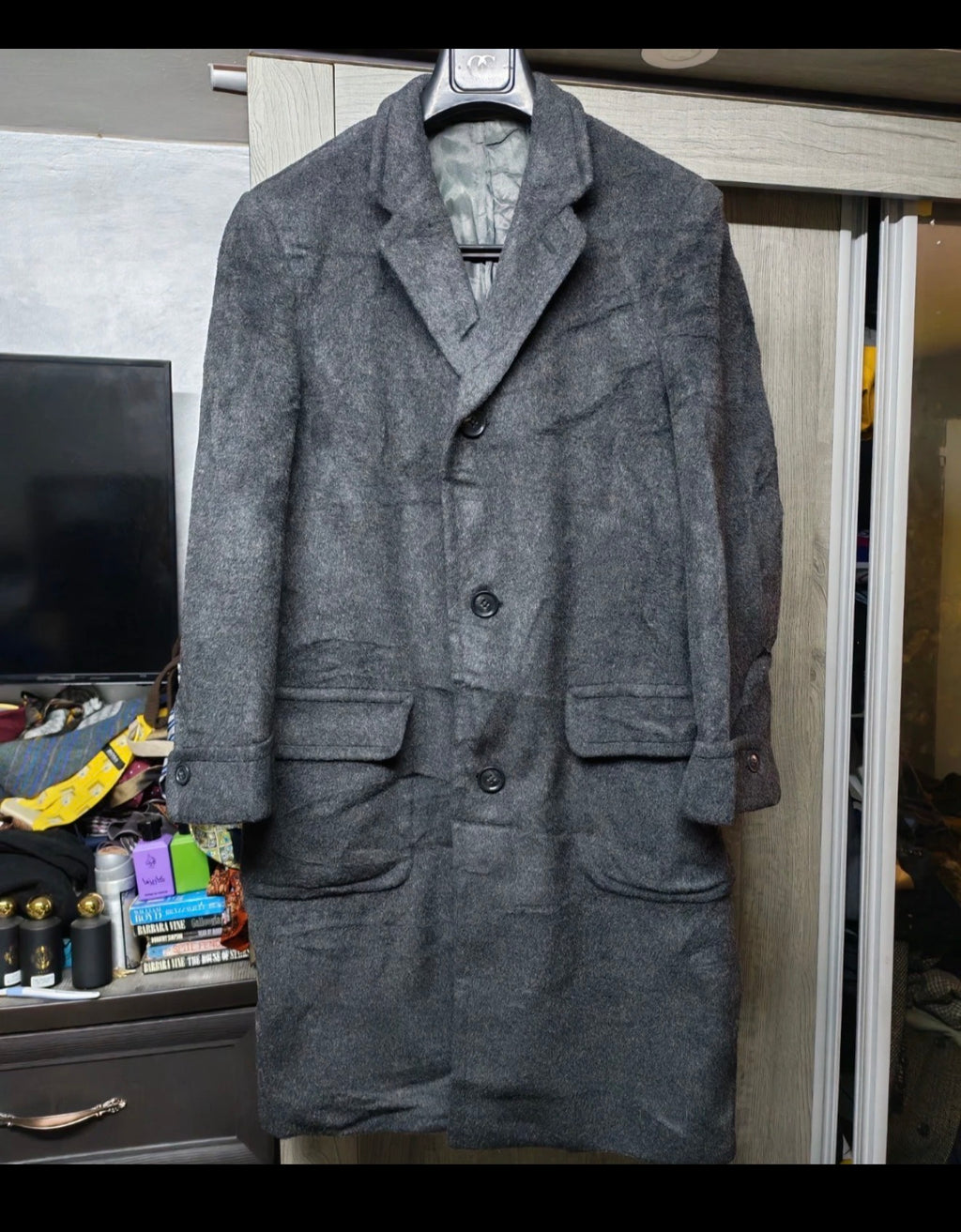 1960s Vintage handtailored bespoke wool mohair classic charcoal over coat 40R