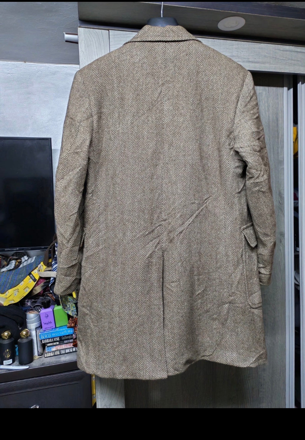 Vintage Borrini wool cashmere herringbone classic brown over coat 40R