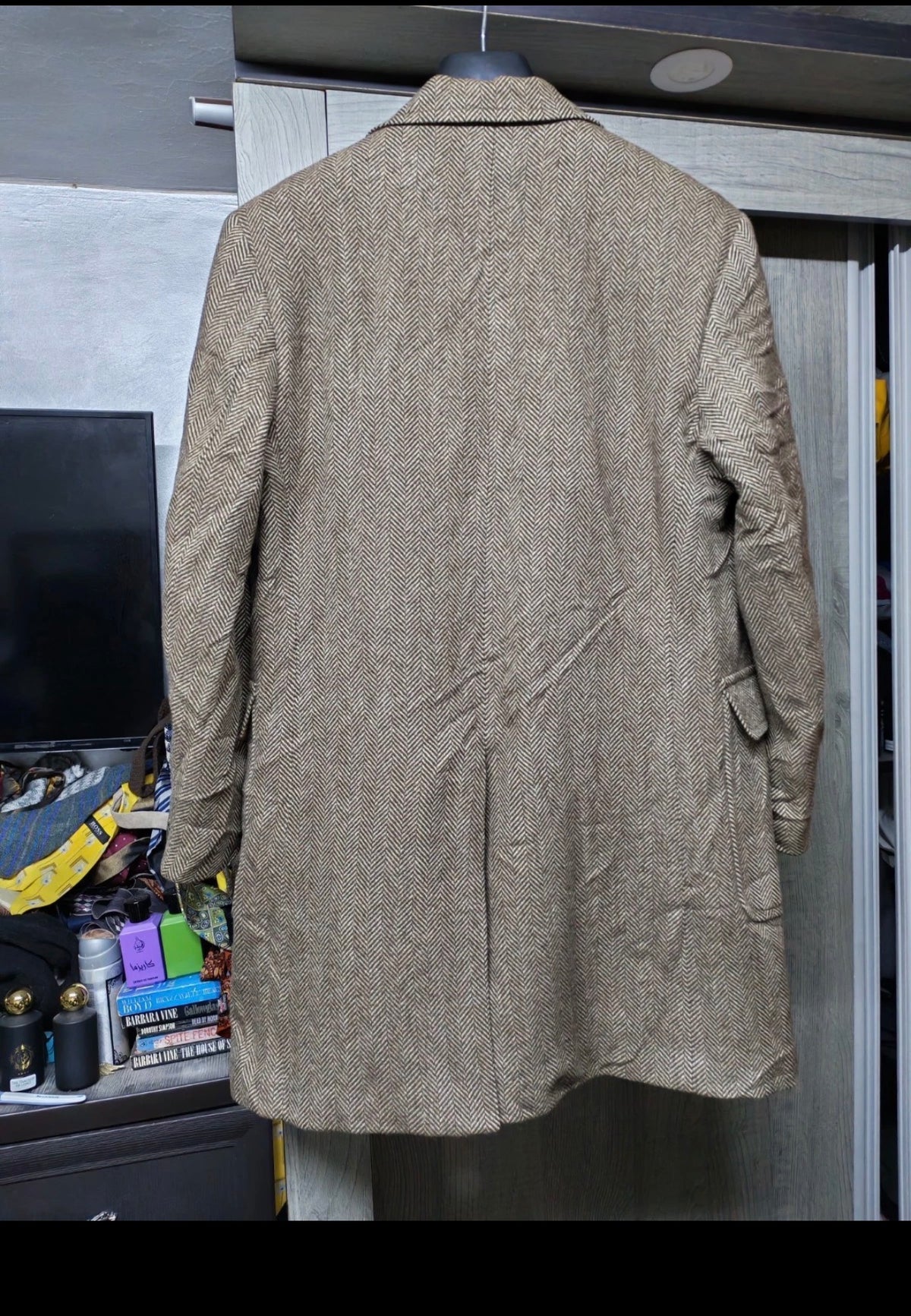 Vintage Borrini wool cashmere herringbone classic brown over coat 40R