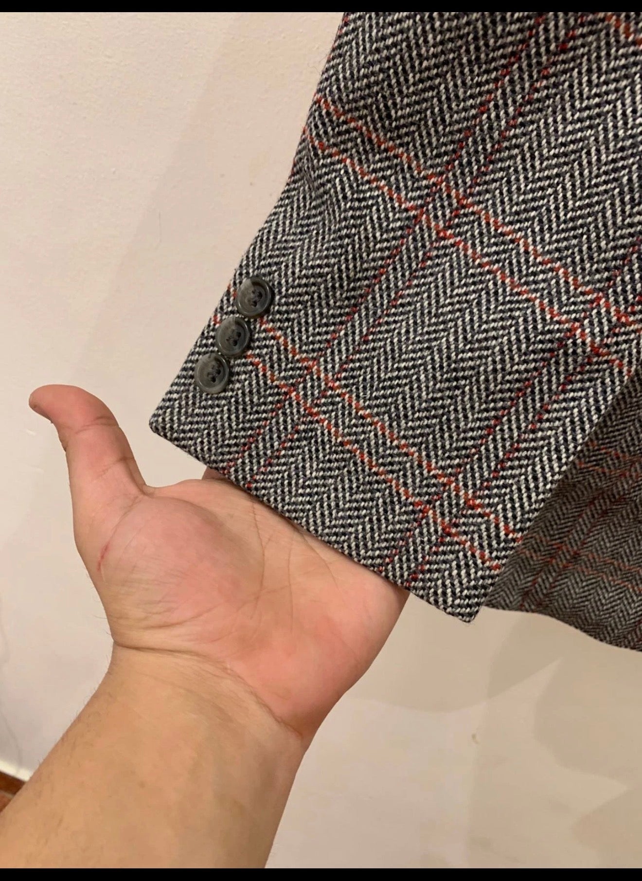1970s vintage pure wool tweed herringbone gray hunting jacket blazer 38R