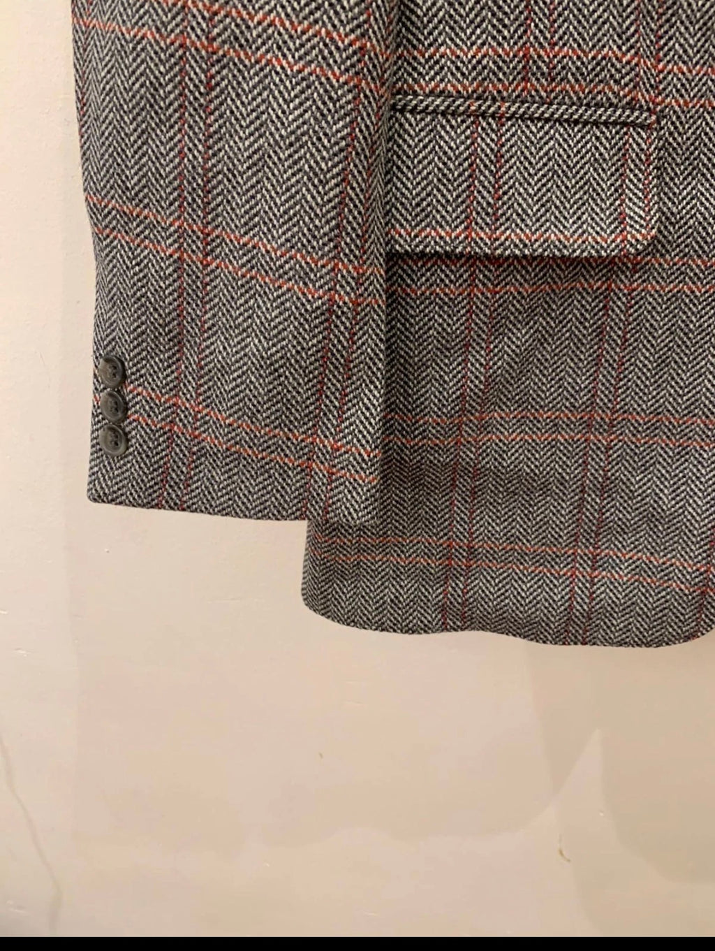 1970s vintage pure wool tweed herringbone gray hunting jacket blazer 38R