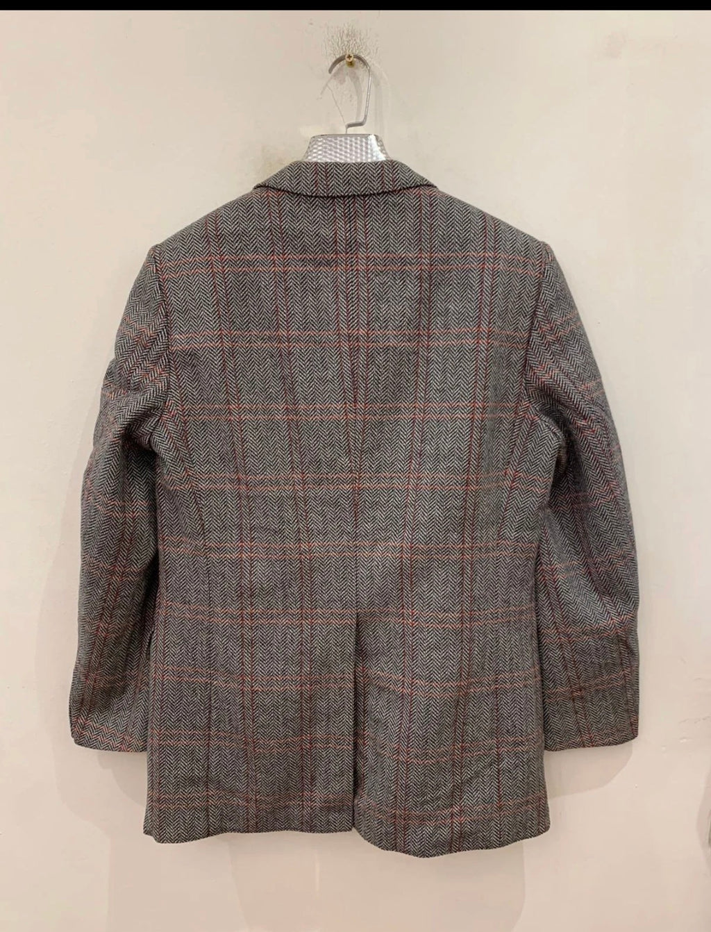 1970s vintage pure wool tweed herringbone gray hunting jacket blazer 38R